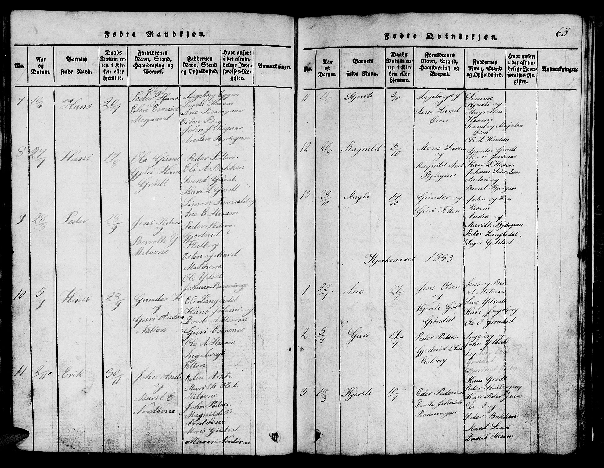 Ministerialprotokoller, klokkerbøker og fødselsregistre - Sør-Trøndelag, SAT/A-1456/685/L0976: Klokkerbok nr. 685C01, 1817-1878, s. 63