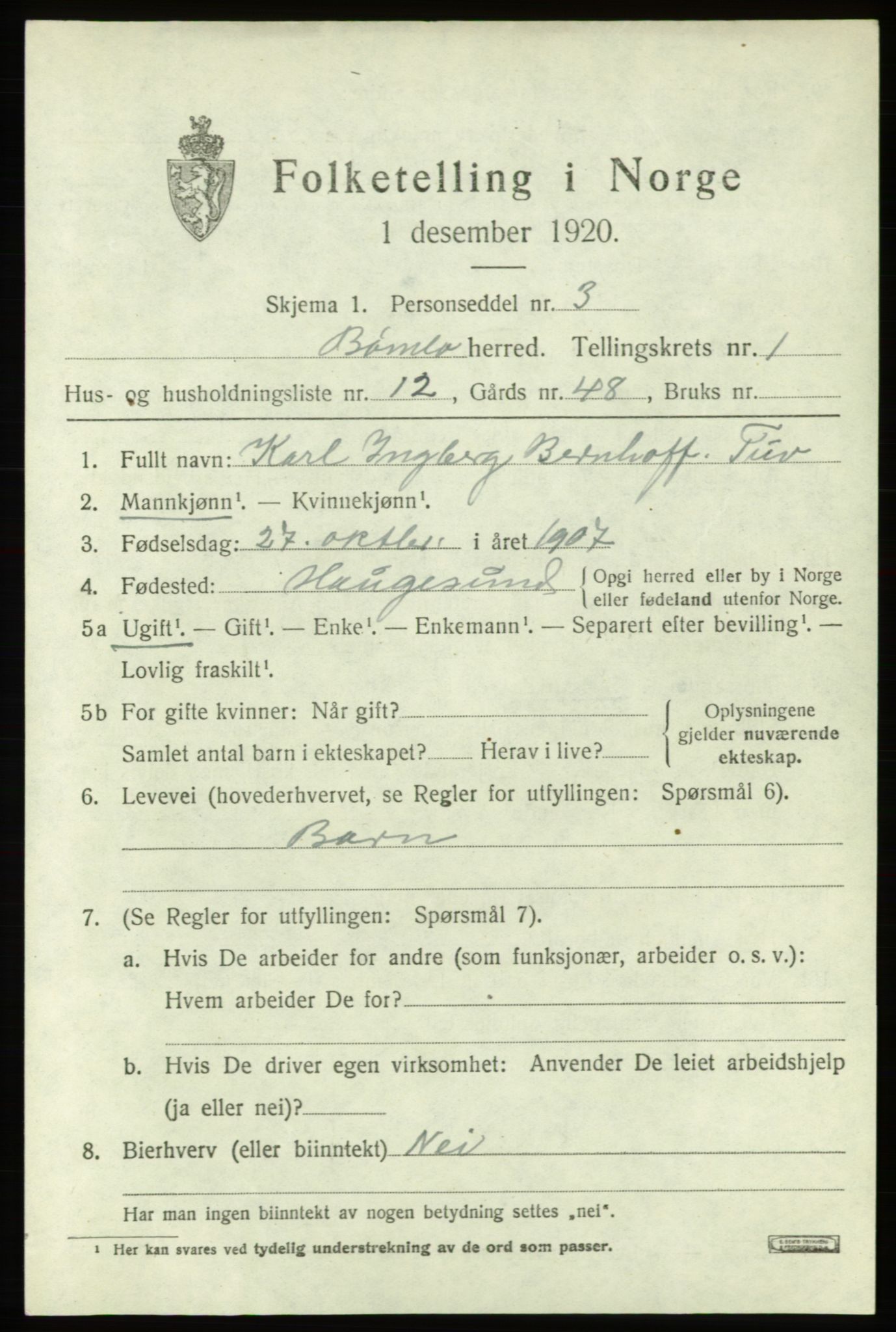 SAB, Folketelling 1920 for 1219 Bømlo herred, 1920, s. 575