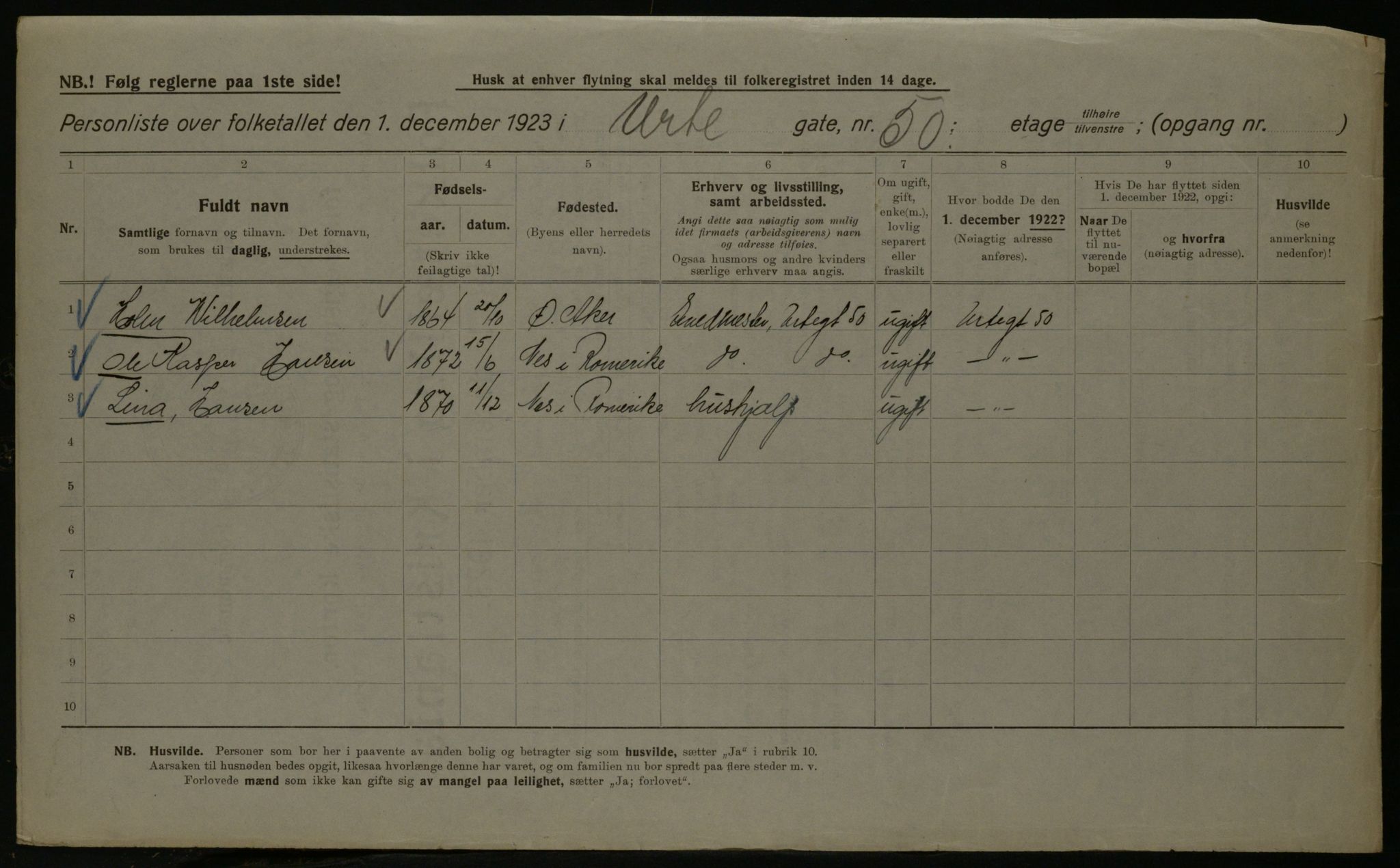 OBA, Kommunal folketelling 1.12.1923 for Kristiania, 1923, s. 134074