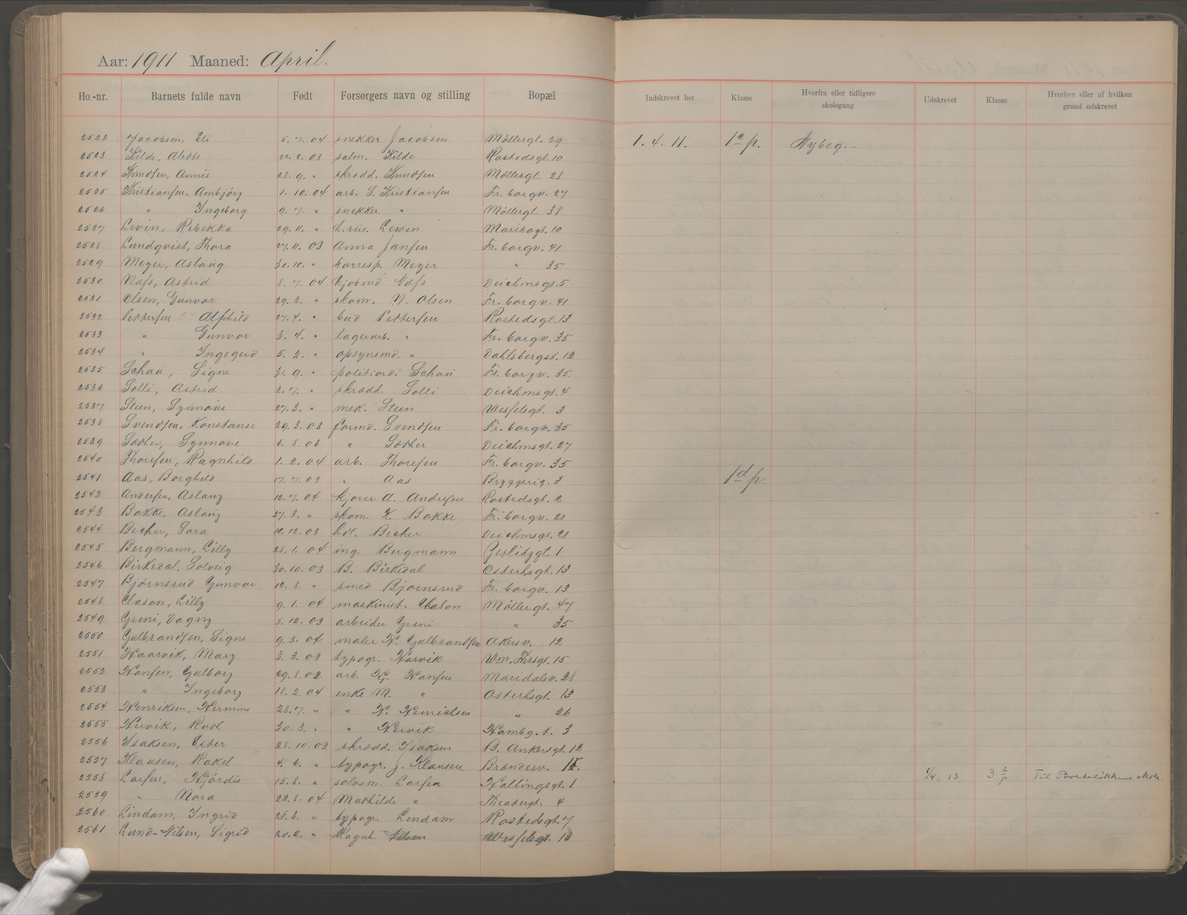 Møllergata skole, OBA/A-20129/F/Fa/L0002: Ut-/innskrivningsprotokoll, 1907-1932, s. 68