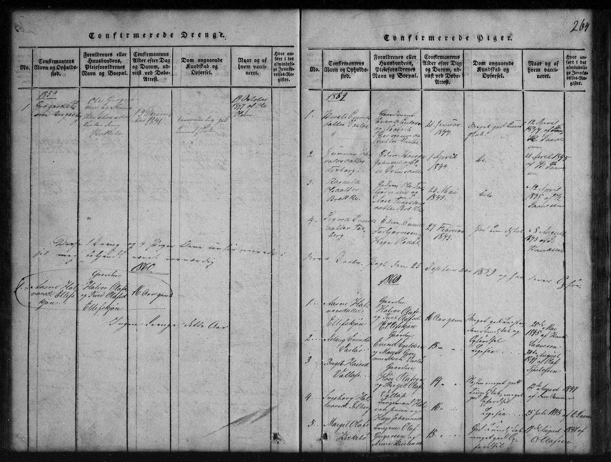 Rauland kirkebøker, AV/SAKO-A-292/G/Gb/L0001: Klokkerbok nr. II 1, 1815-1886, s. 264