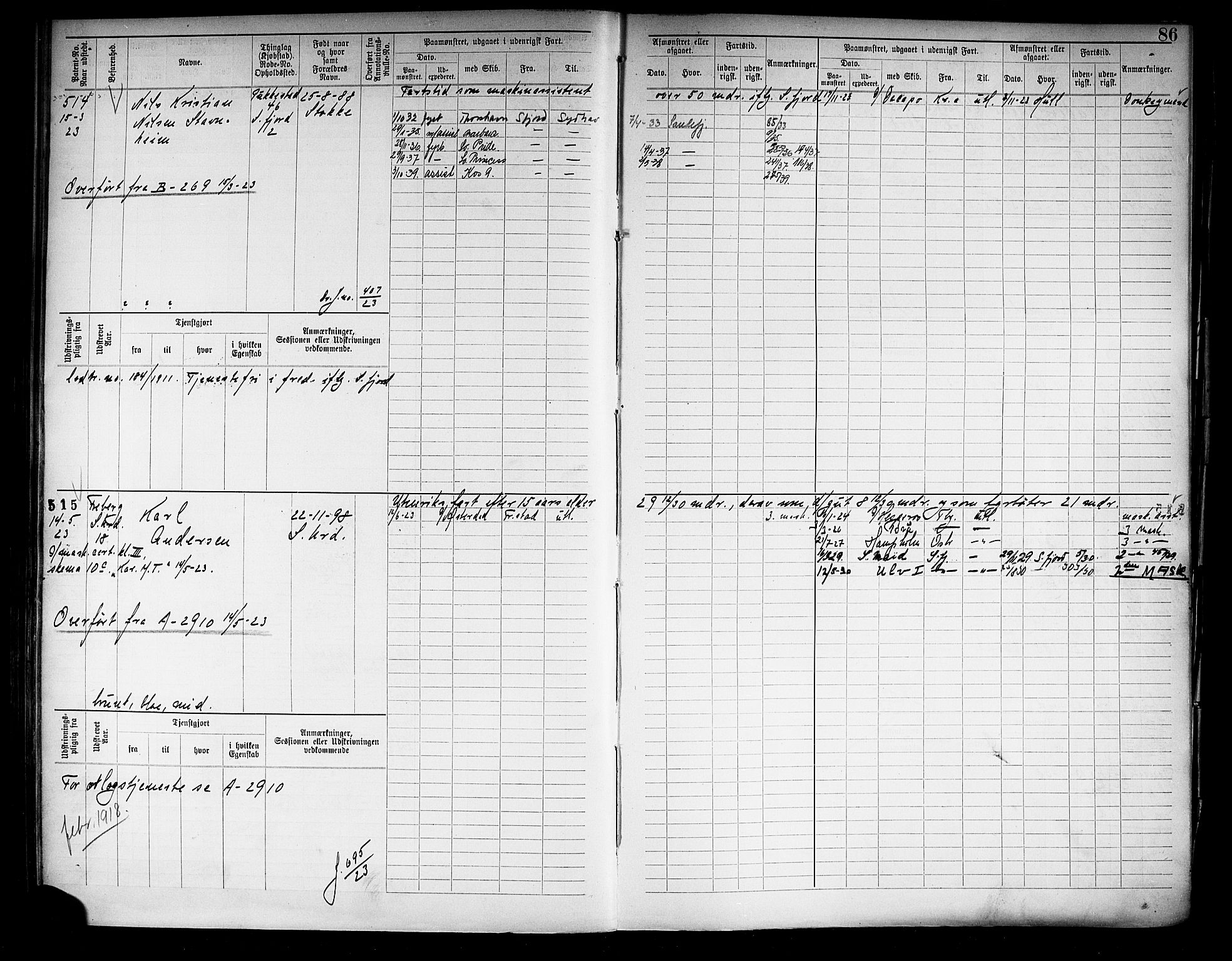 Sandefjord innrulleringskontor, AV/SAKO-A-788/F/Fc/L0006: Maskinist- og fyrbøterrulle, 1913, s. 88