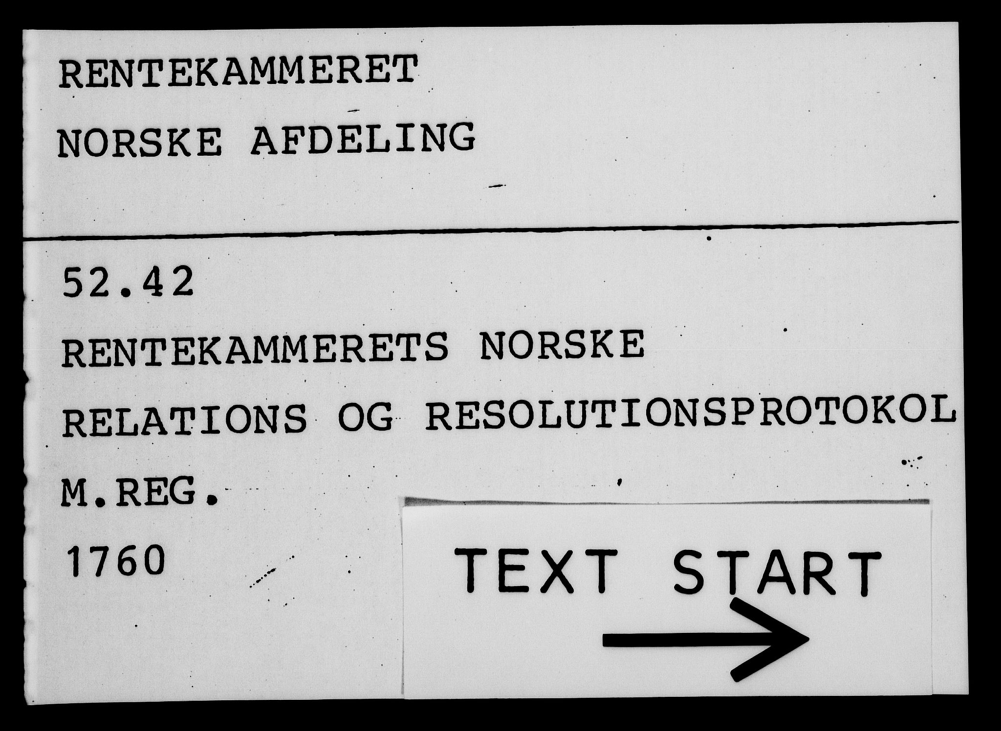 Rentekammeret, Kammerkanselliet, RA/EA-3111/G/Gf/Gfa/L0042: Norsk relasjons- og resolusjonsprotokoll (merket RK 52.42), 1760, s. 1