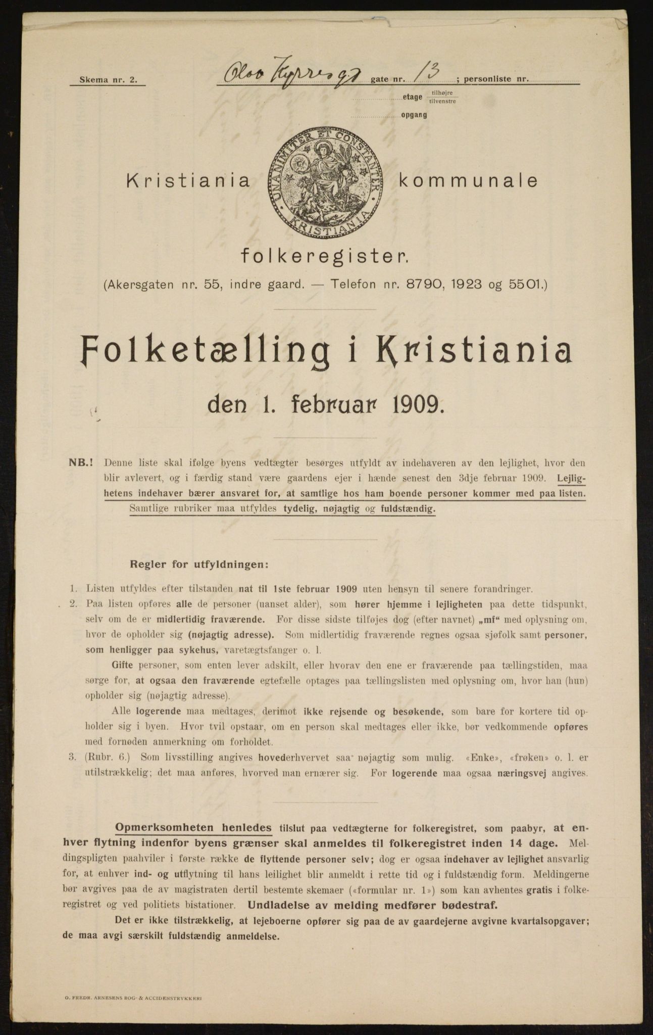 OBA, Kommunal folketelling 1.2.1909 for Kristiania kjøpstad, 1909, s. 68215