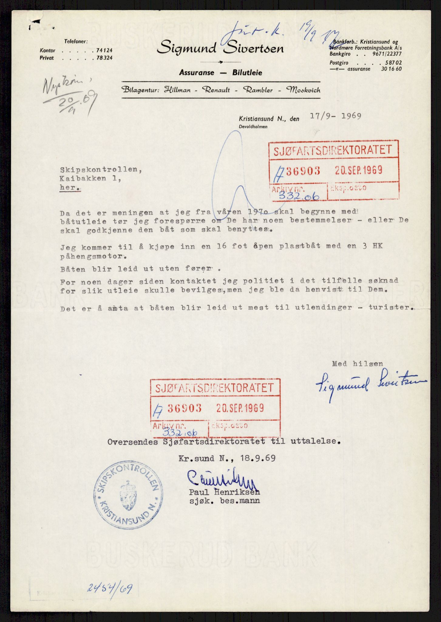 Sjøfartsdirektoratet med forløpere, generelt arkiv, AV/RA-S-1407/D/Du/Duc/L0641/0004: Skipskontrollen - Forskrifter    / Utleiebåter (2 mapper), 1977-1989, s. 273