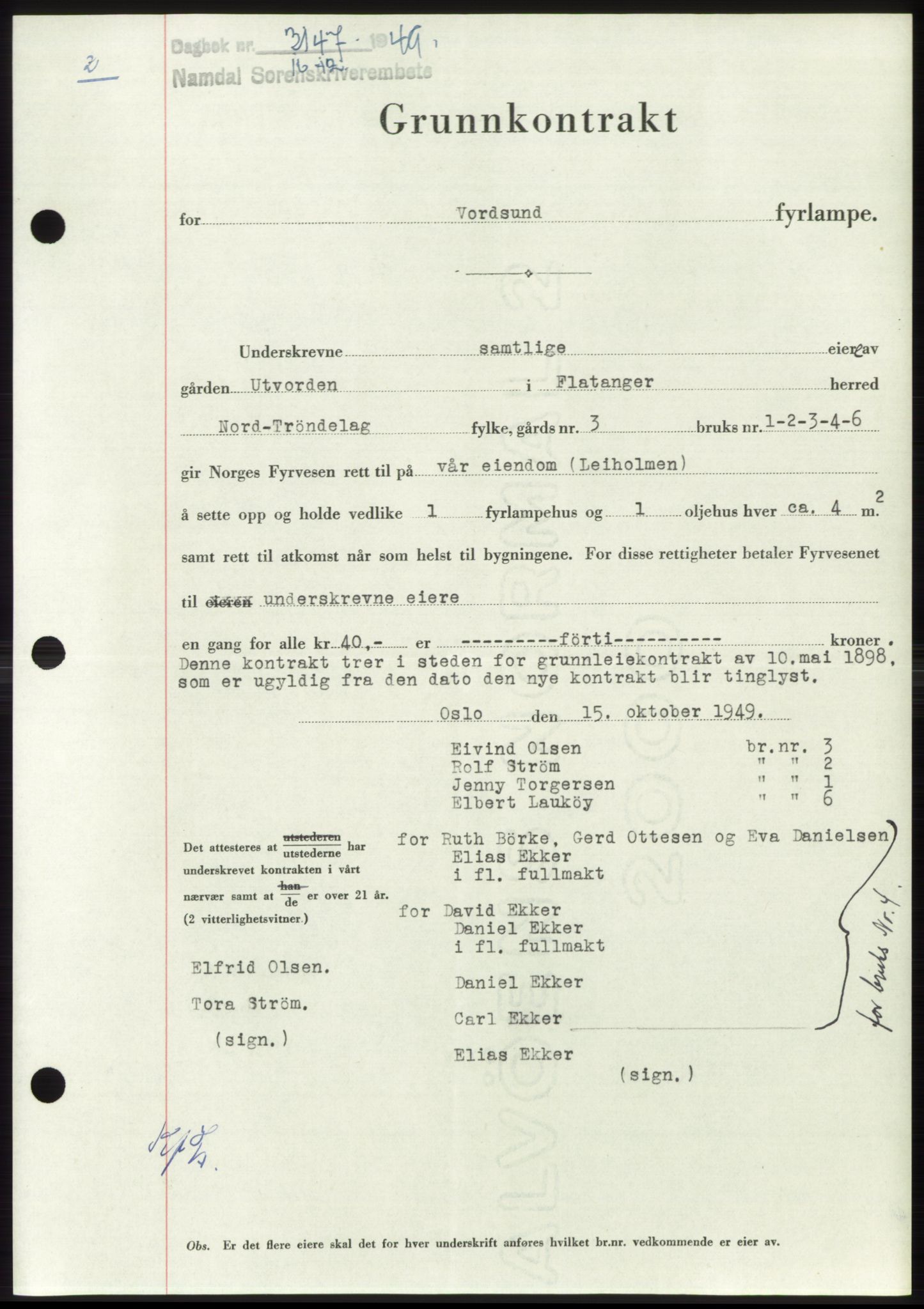 Namdal sorenskriveri, SAT/A-4133/1/2/2C: Pantebok nr. -, 1949-1949, Dagboknr: 3147/1949