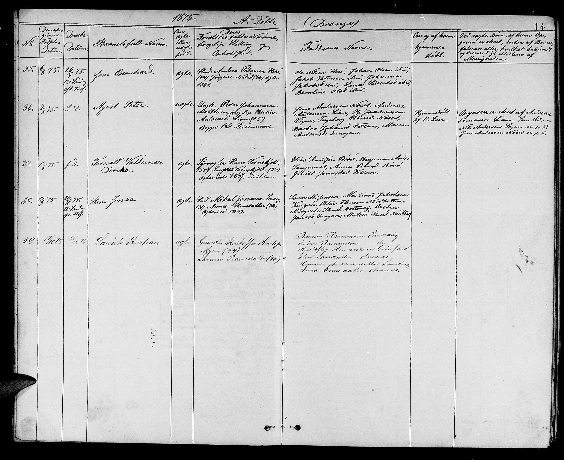 Ministerialprotokoller, klokkerbøker og fødselsregistre - Sør-Trøndelag, SAT/A-1456/637/L0561: Klokkerbok nr. 637C02, 1873-1882, s. 14