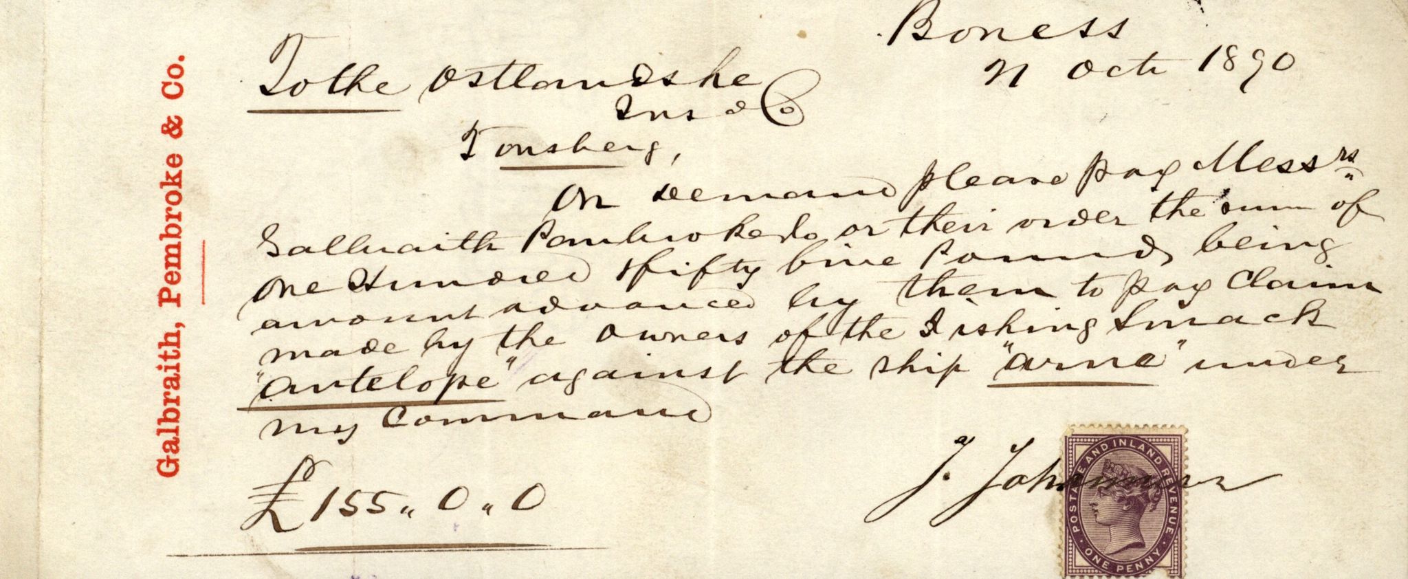 Pa 63 - Østlandske skibsassuranceforening, VEMU/A-1079/G/Ga/L0026/0008: Havaridokumenter / Bernadotte, Bardeu, Augustinus, Atlanta, Arne, 1890, s. 74