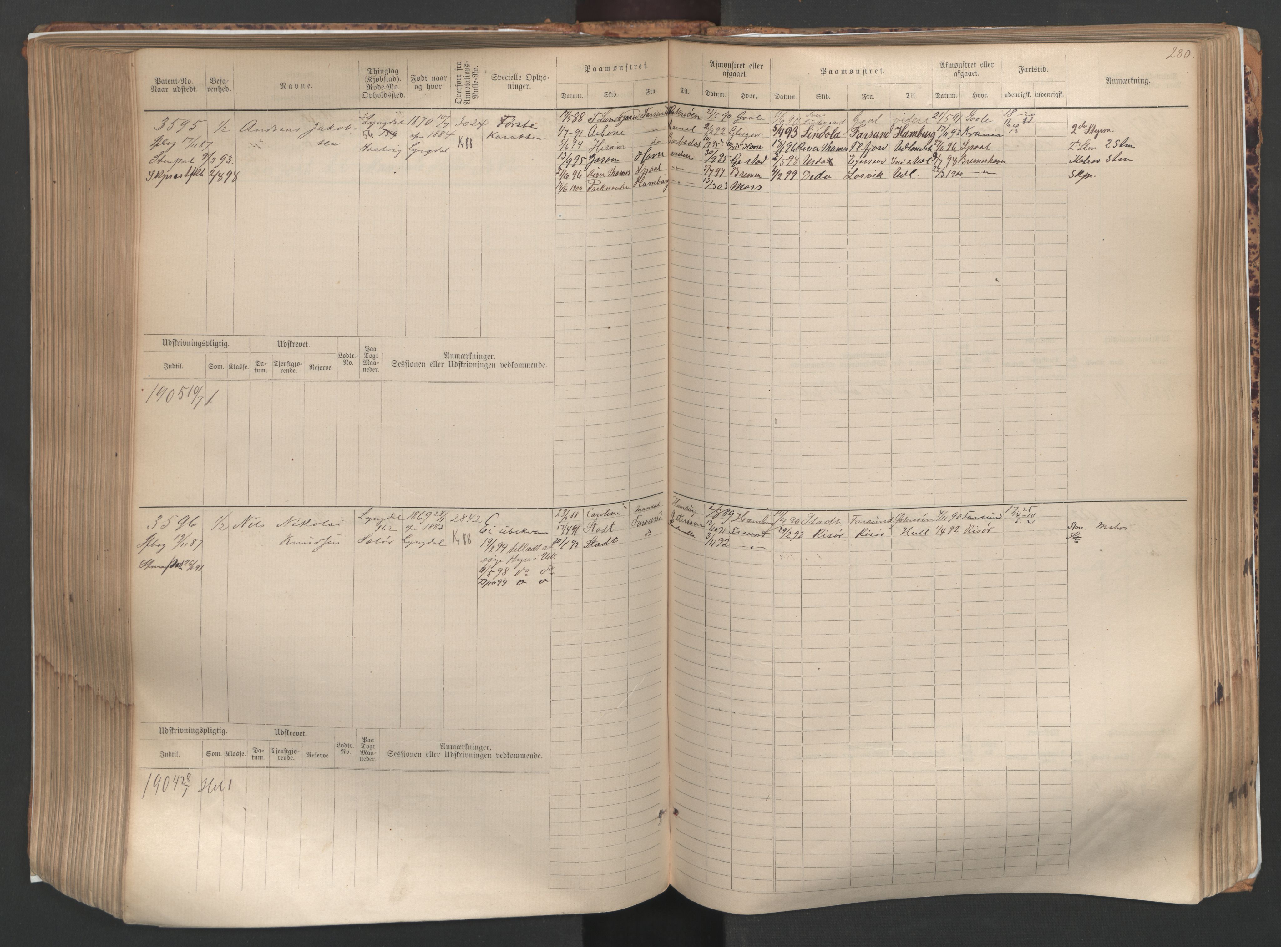Farsund mønstringskrets, AV/SAK-2031-0017/F/Fb/L0005: Hovedrulle nr 3041-3804, M-8, 1883-1930, s. 283