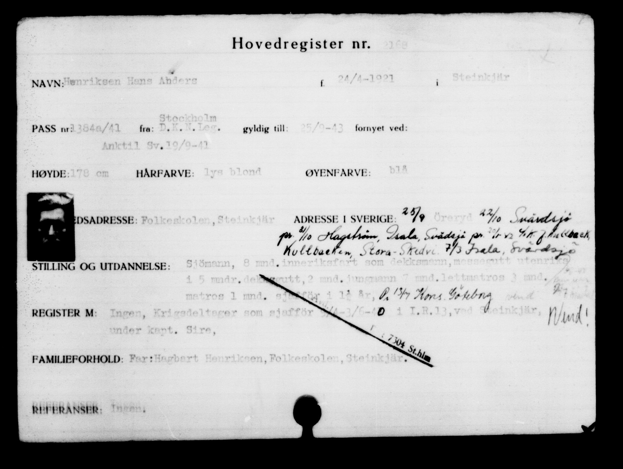 Utenriksstasjonene, Legasjonen i Stockholm, Flyktningkontoret, AV/RA-S-6753/V/Va/L0003: Kjesäterkartoteket, flyktninger med registreringsnr. 2001-3495, 1940-1945, s. 233