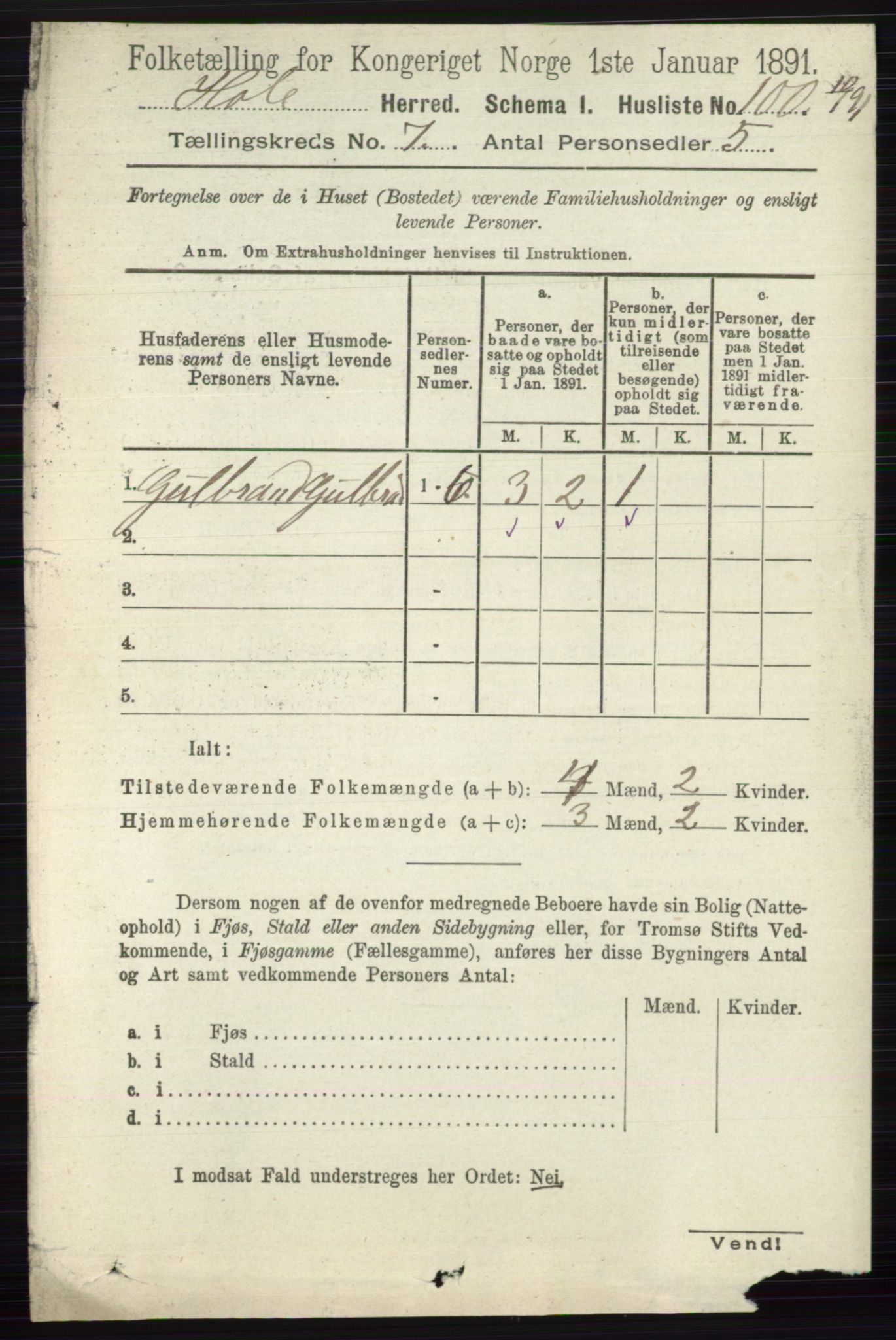 RA, Folketelling 1891 for 0612 Hole herred, 1891, s. 3981