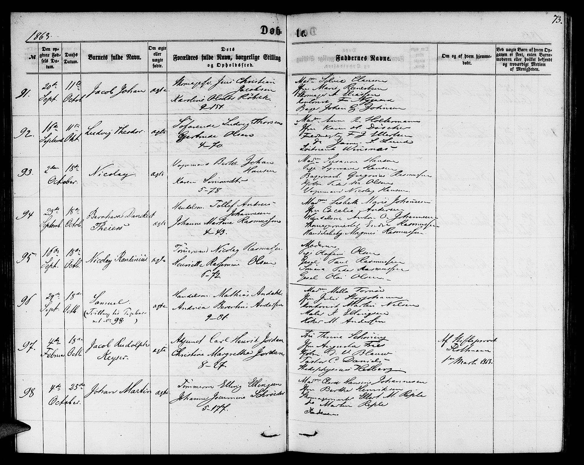 Nykirken Sokneprestembete, AV/SAB-A-77101/H/Hab: Klokkerbok nr. B 2, 1859-1868, s. 73