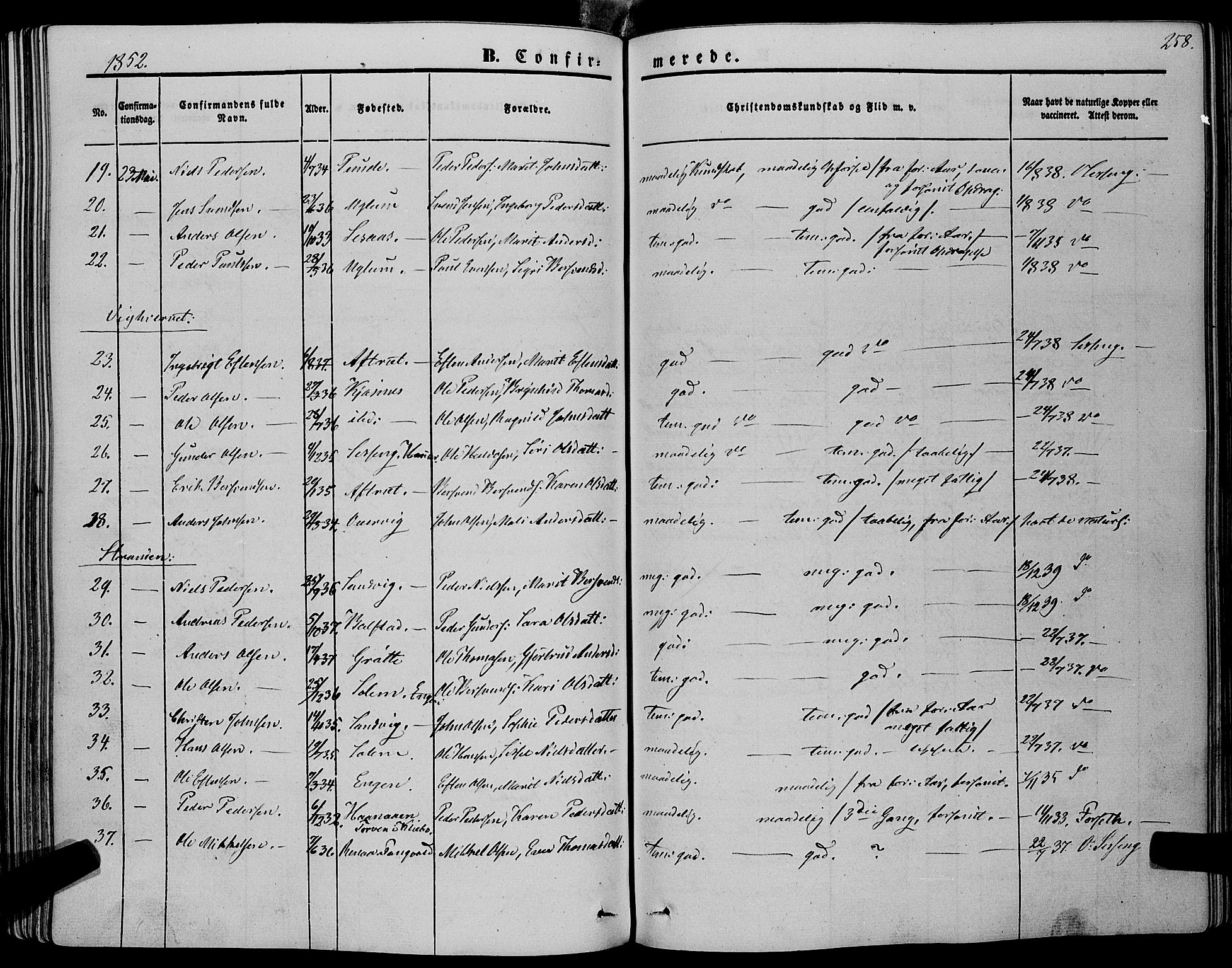Ministerialprotokoller, klokkerbøker og fødselsregistre - Sør-Trøndelag, SAT/A-1456/695/L1145: Ministerialbok nr. 695A06 /1, 1843-1859, s. 258