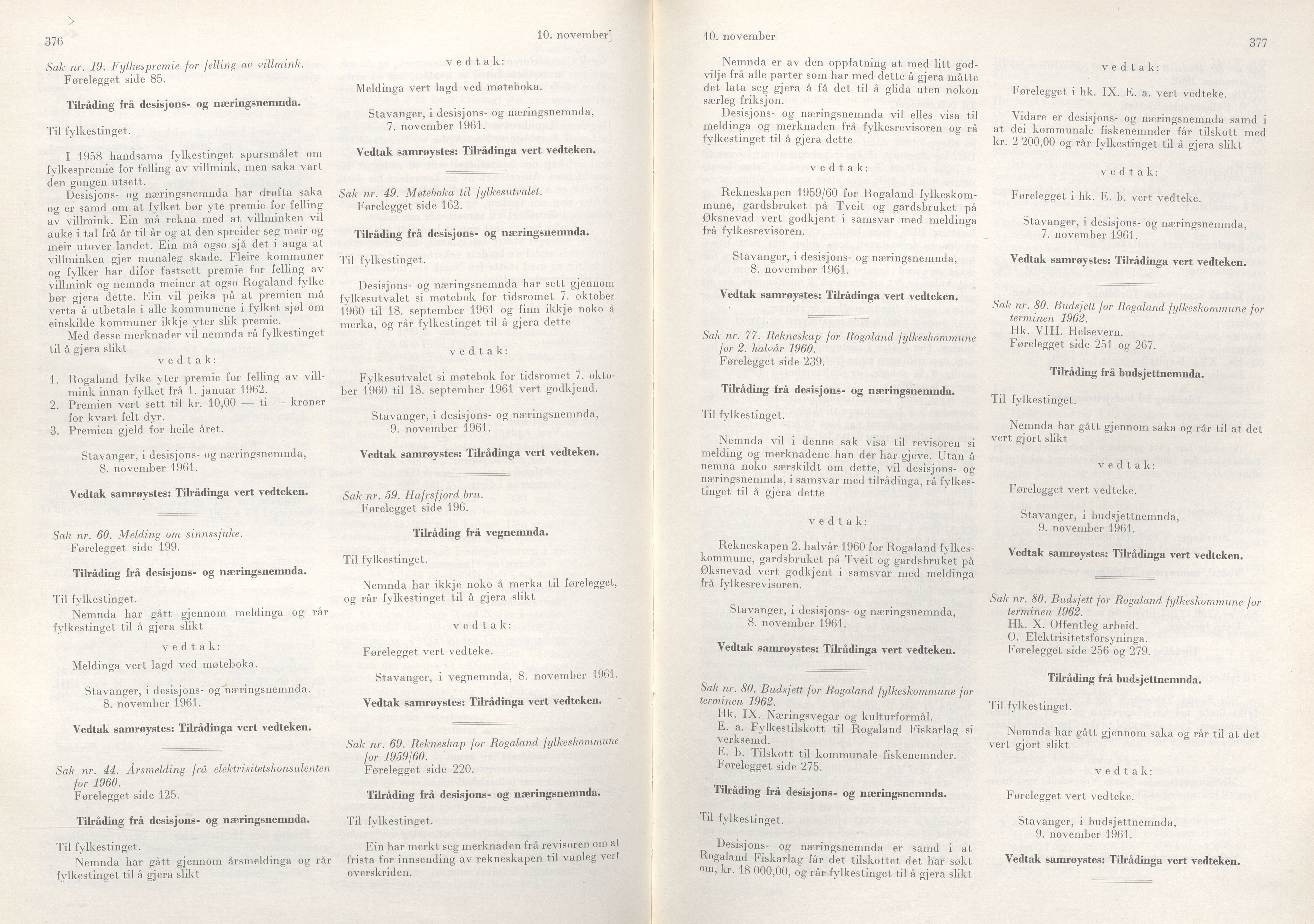 Rogaland fylkeskommune - Fylkesrådmannen , IKAR/A-900/A/Aa/Aaa/L0081: Møtebok , 1961, s. 376-377