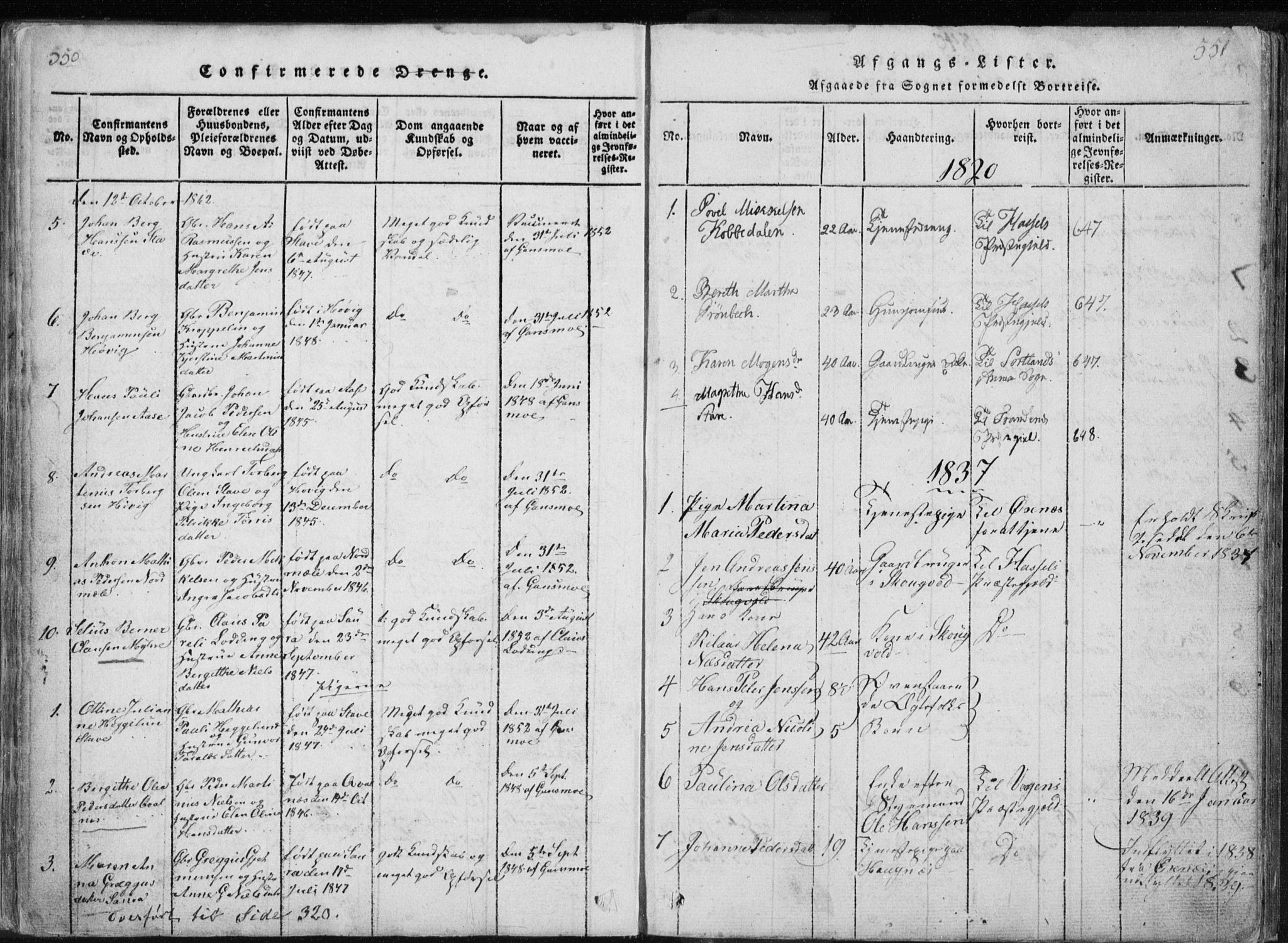 Ministerialprotokoller, klokkerbøker og fødselsregistre - Nordland, AV/SAT-A-1459/897/L1411: Klokkerbok nr. 897C01, 1820-1866, s. 550-551