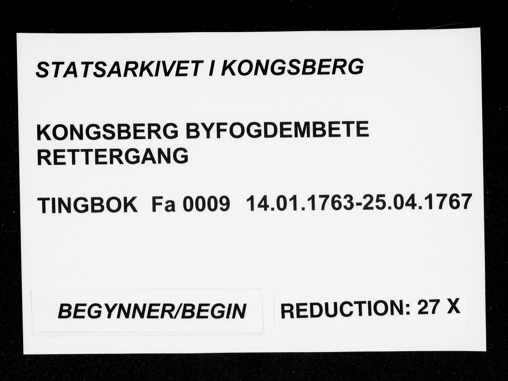 Kongsberg byfogd, AV/SAKO-A-84/F/Fa/L0009: Tingbok, 1763-1767