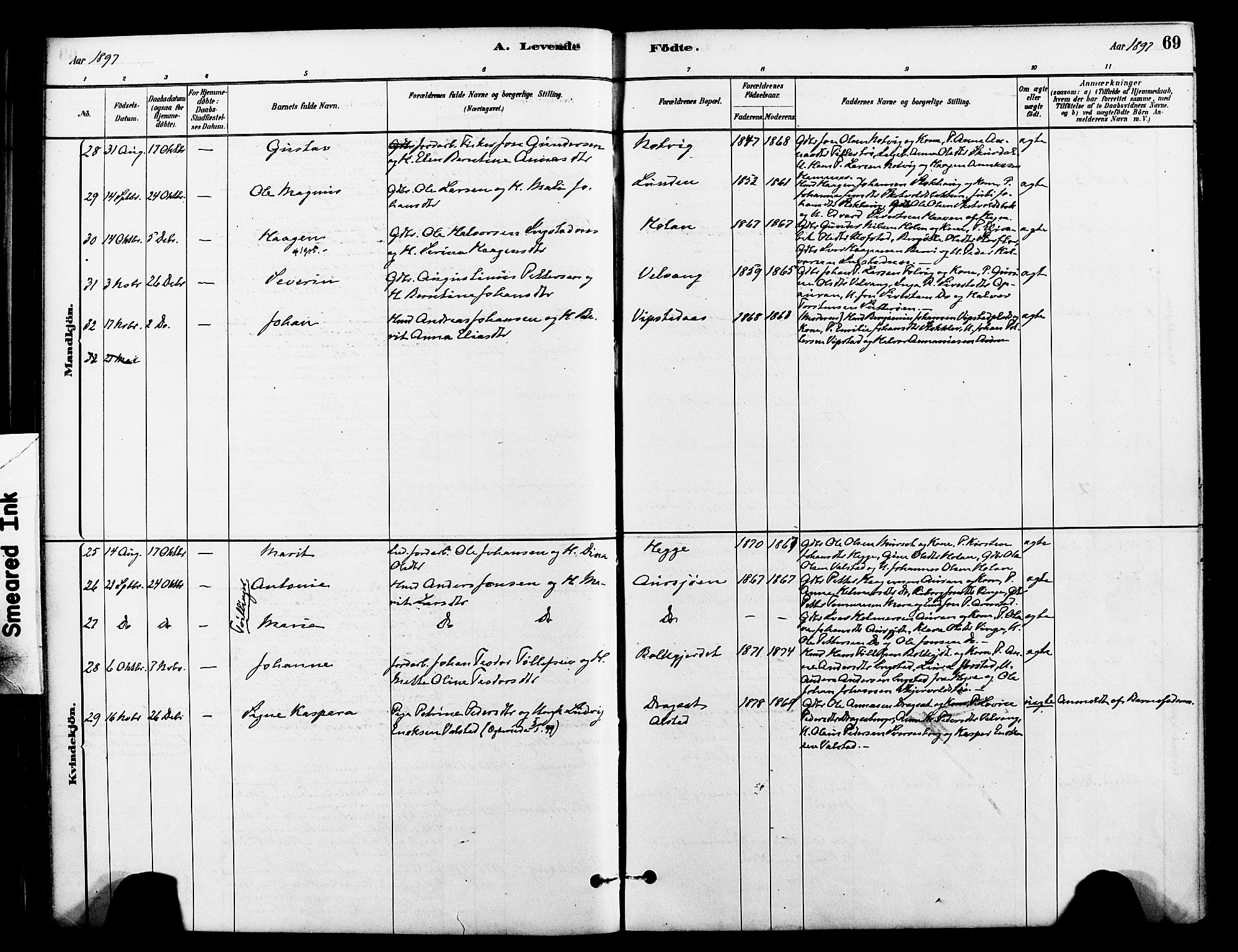 Ministerialprotokoller, klokkerbøker og fødselsregistre - Nord-Trøndelag, AV/SAT-A-1458/712/L0100: Ministerialbok nr. 712A01, 1880-1900, s. 69