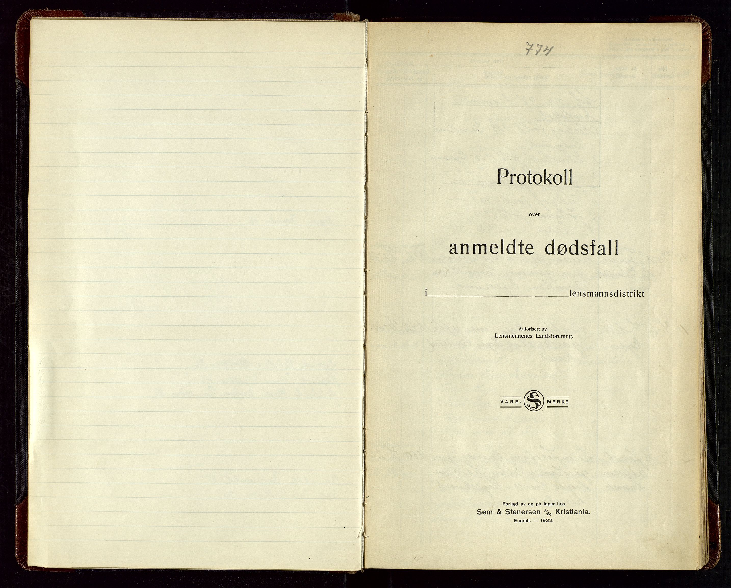 Eigersund lensmannskontor, SAST/A-100171/Gga/L0009: "Protokoll over anmeldte dødsfall" m/alfabetisk navneregister, 1922-1926