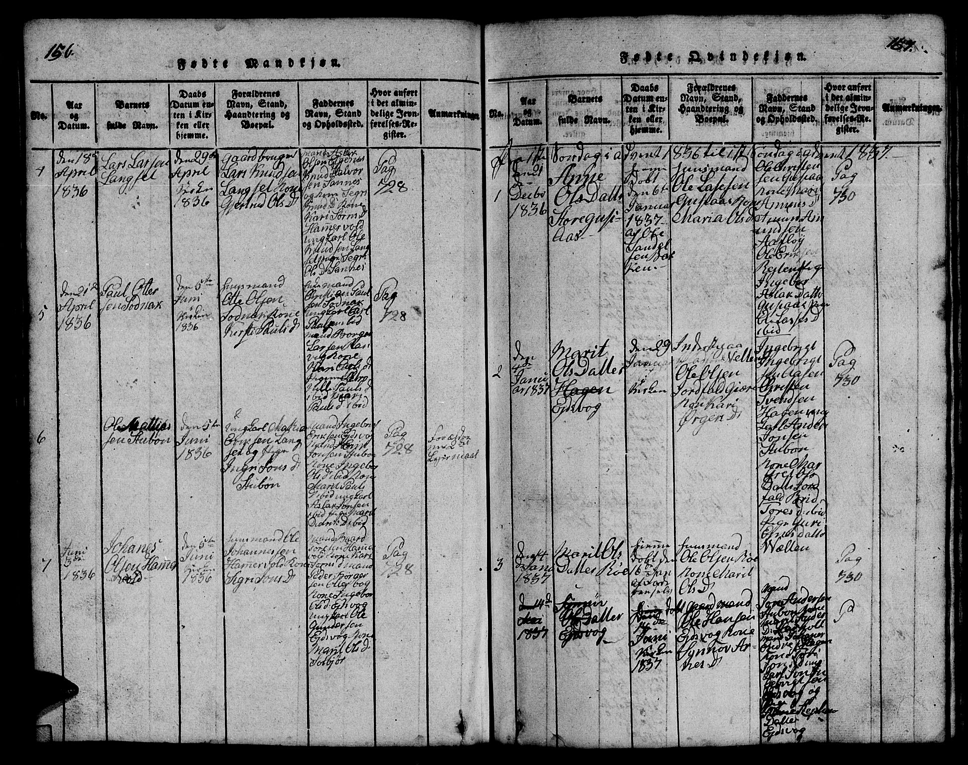 Ministerialprotokoller, klokkerbøker og fødselsregistre - Møre og Romsdal, AV/SAT-A-1454/551/L0629: Klokkerbok nr. 551C01, 1818-1839, s. 156-157