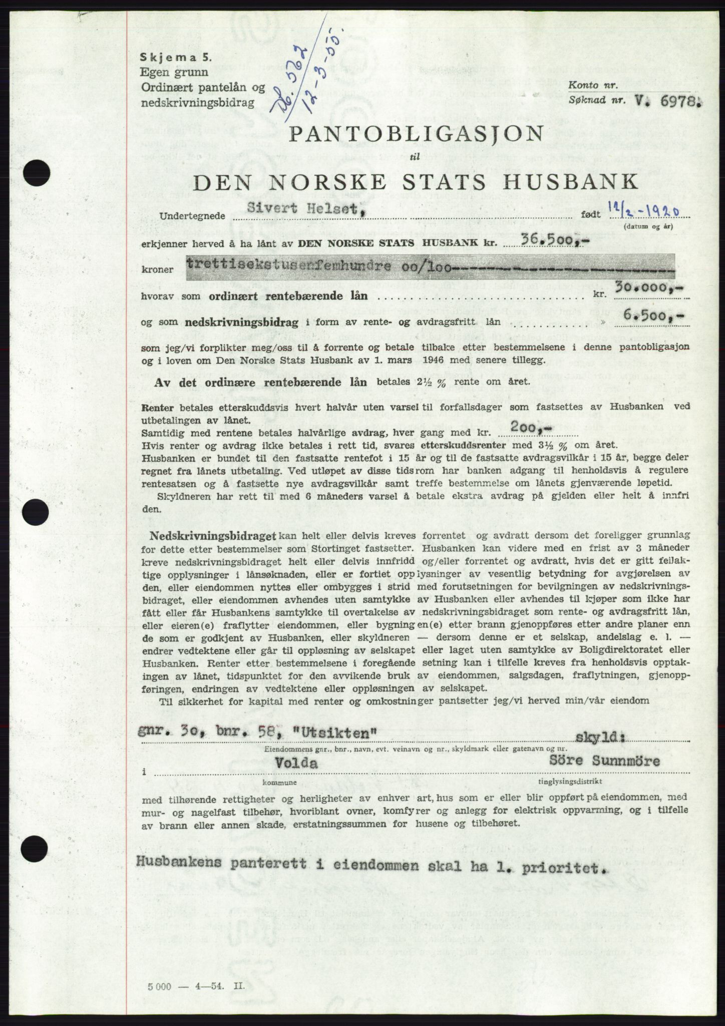 Søre Sunnmøre sorenskriveri, AV/SAT-A-4122/1/2/2C/L0126: Pantebok nr. 14B, 1954-1955, Dagboknr: 562/1955