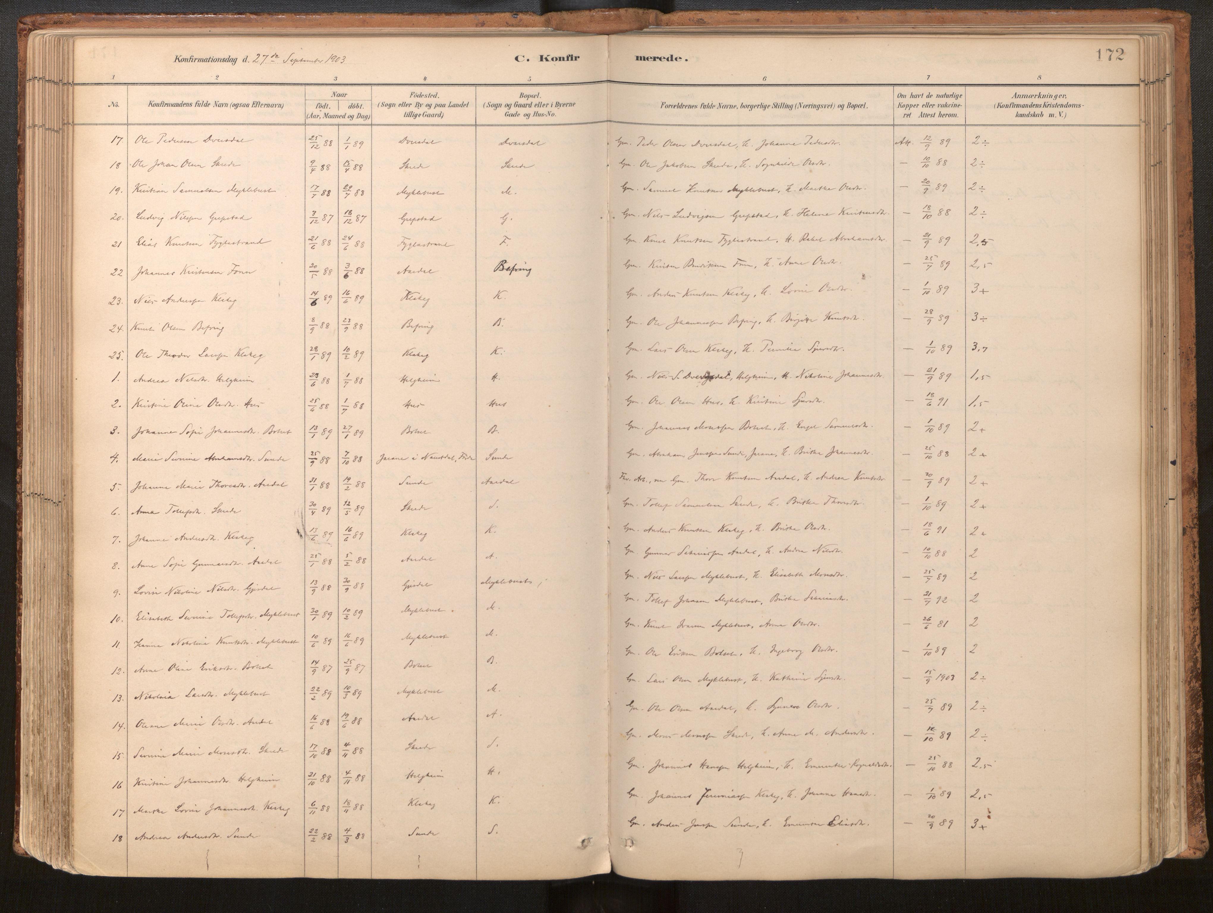 Jølster sokneprestembete, SAB/A-80701/H/Haa/Haac/L0001: Ministerialbok nr. C 1, 1882-1928, s. 172