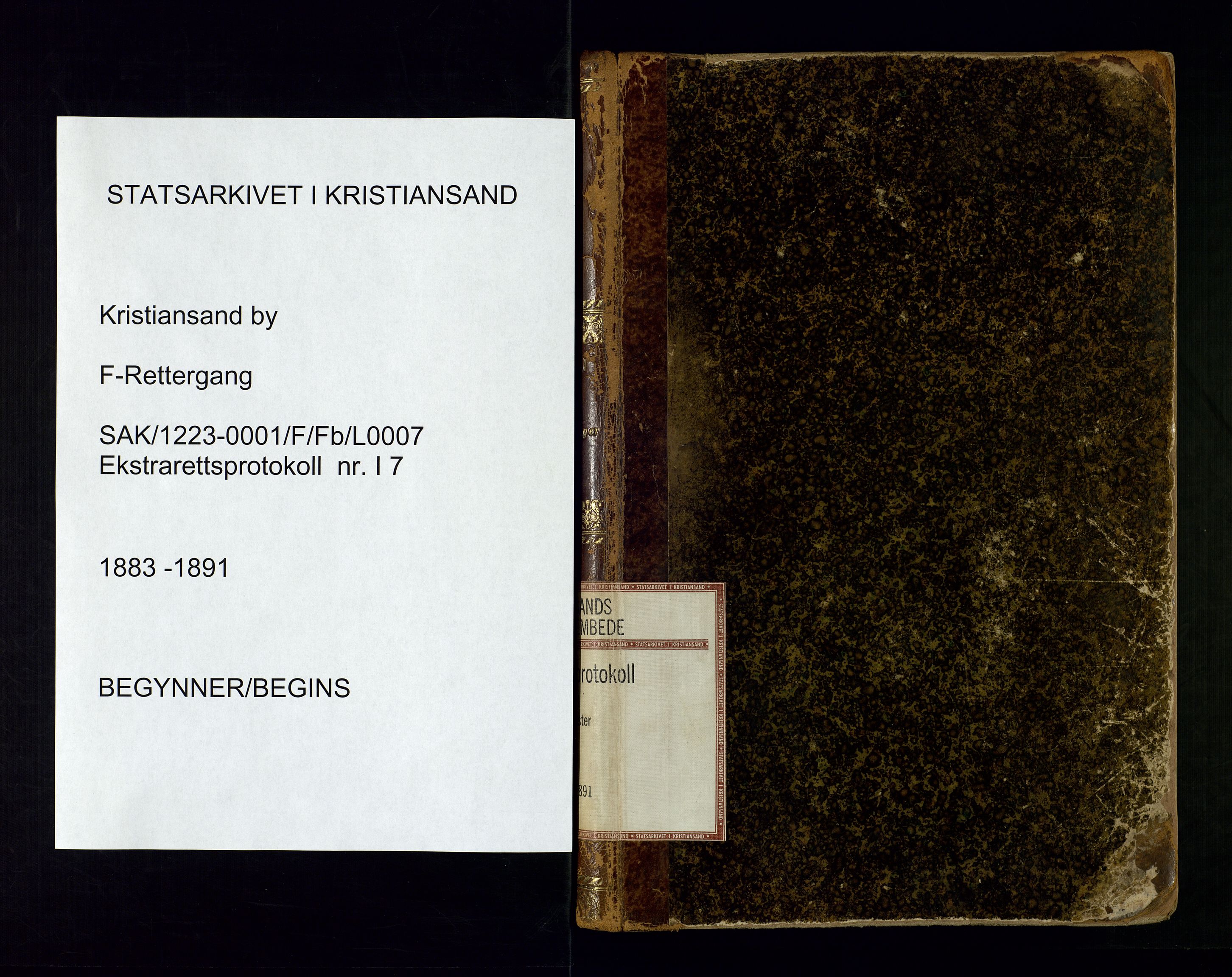 Kristiansand byrett, AV/SAK-1223-0001/F/Fb/L0007: Ekstrarettsprotokoll nr. 7 serie I med register, 1883-1891