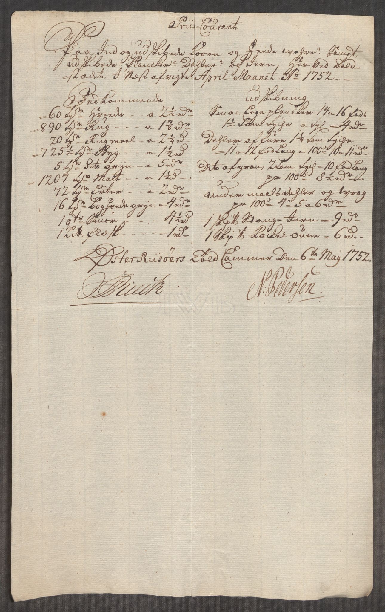 Rentekammeret inntil 1814, Realistisk ordnet avdeling, RA/EA-4070/Oe/L0004: [Ø1]: Priskuranter, 1749-1752, s. 953