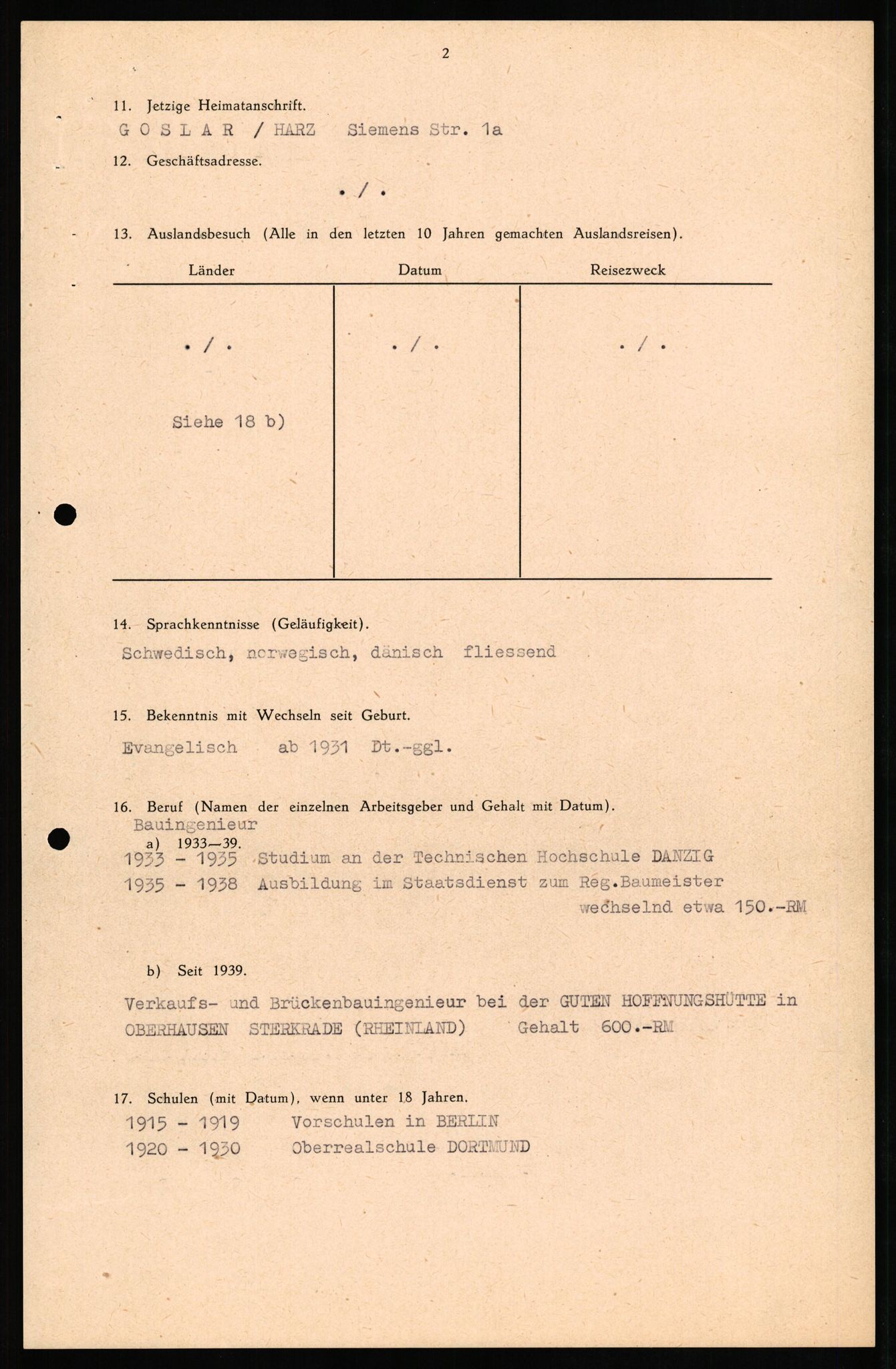 Forsvaret, Forsvarets overkommando II, RA/RAFA-3915/D/Db/L0023: CI Questionaires. Tyske okkupasjonsstyrker i Norge. Tyskere., 1945-1946, s. 294