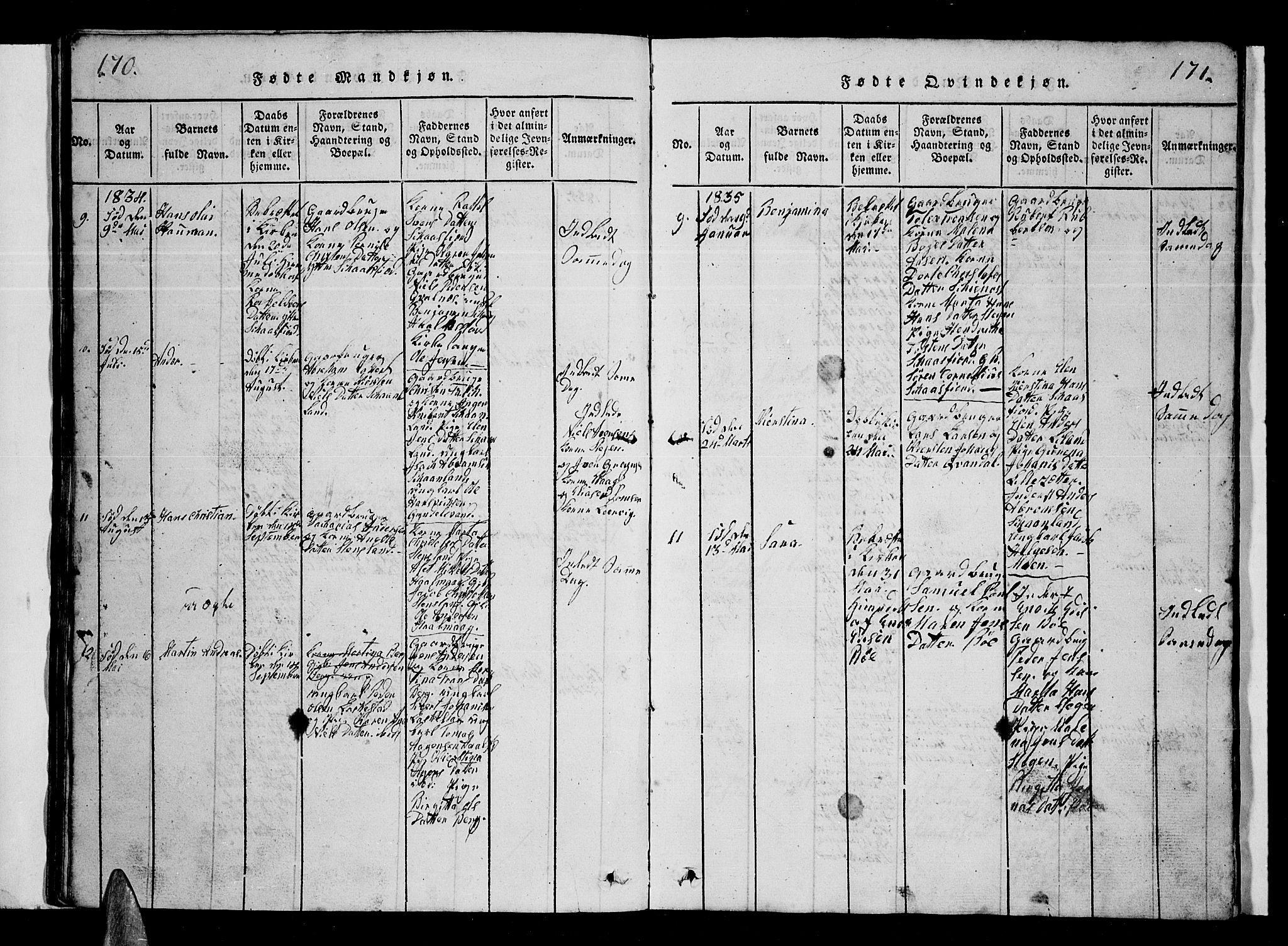 Ministerialprotokoller, klokkerbøker og fødselsregistre - Nordland, AV/SAT-A-1459/855/L0812: Klokkerbok nr. 855C01, 1821-1838, s. 170-171