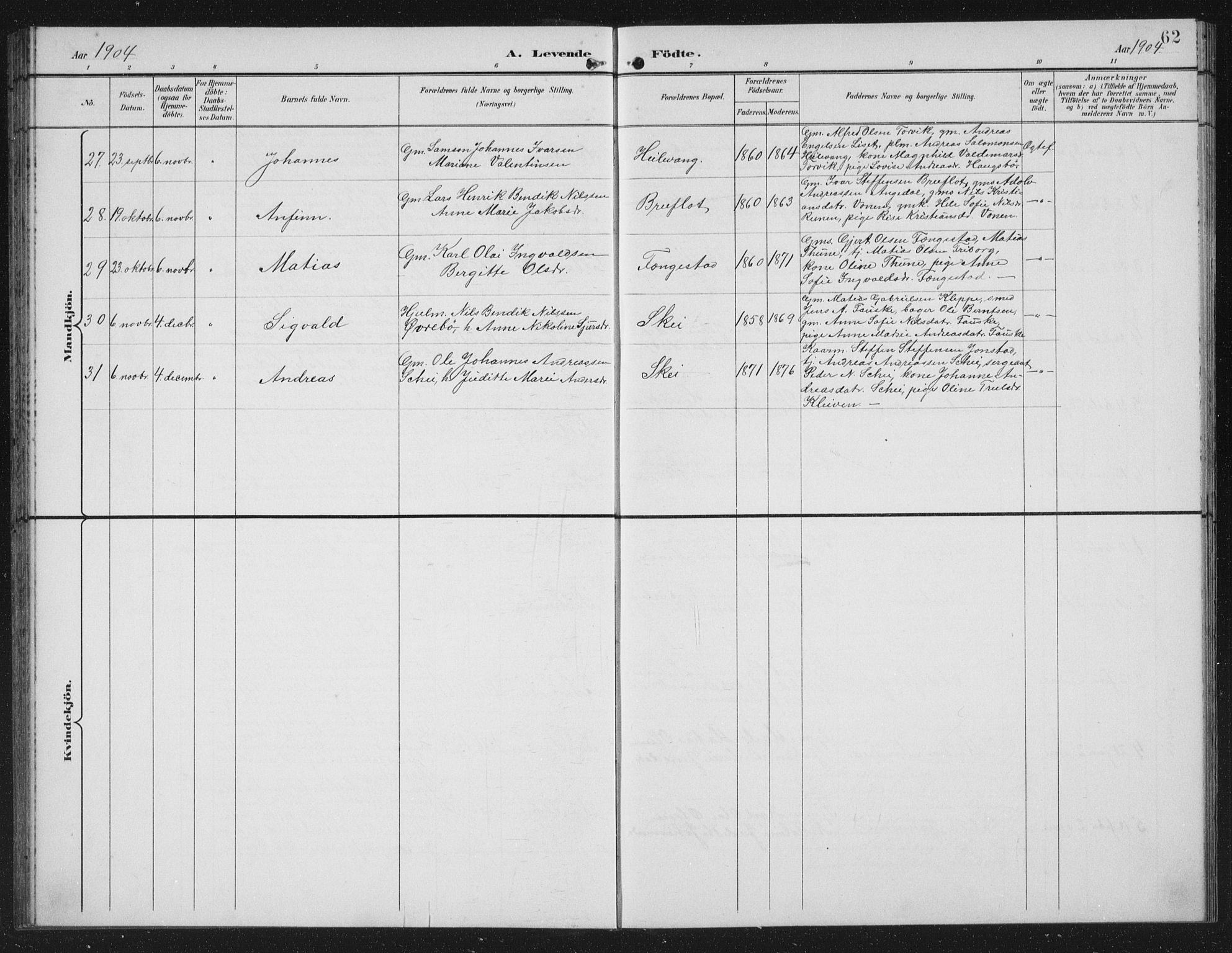 Førde sokneprestembete, AV/SAB-A-79901/H/Hab/Habd/L0004: Klokkerbok nr. D 4, 1896-1913, s. 62