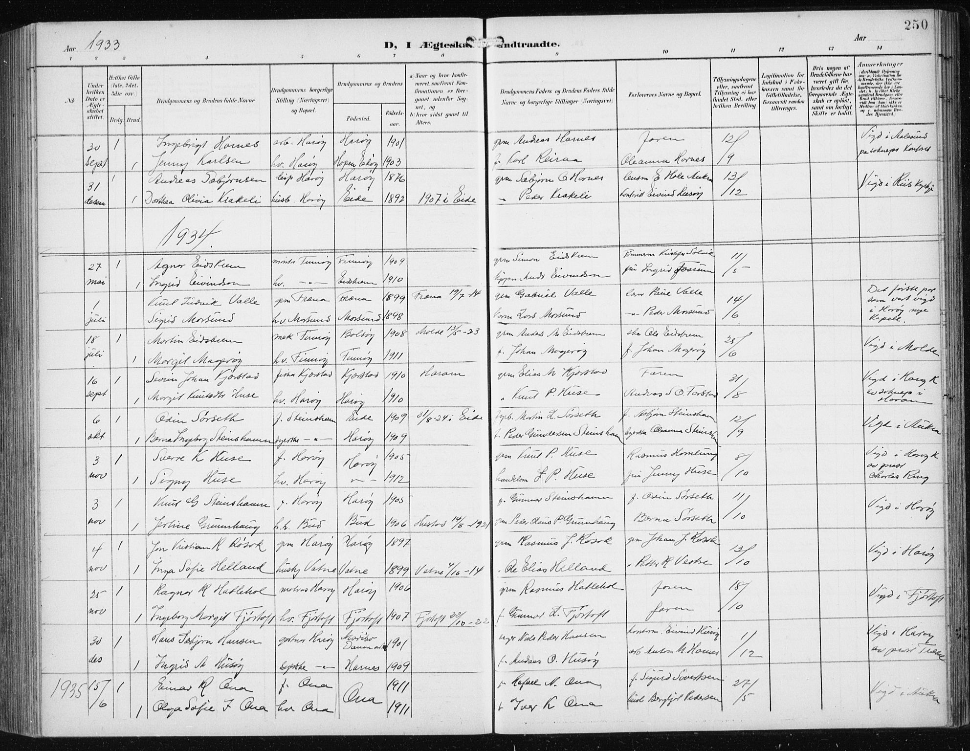 Ministerialprotokoller, klokkerbøker og fødselsregistre - Møre og Romsdal, SAT/A-1454/561/L0733: Klokkerbok nr. 561C03, 1900-1940, s. 250