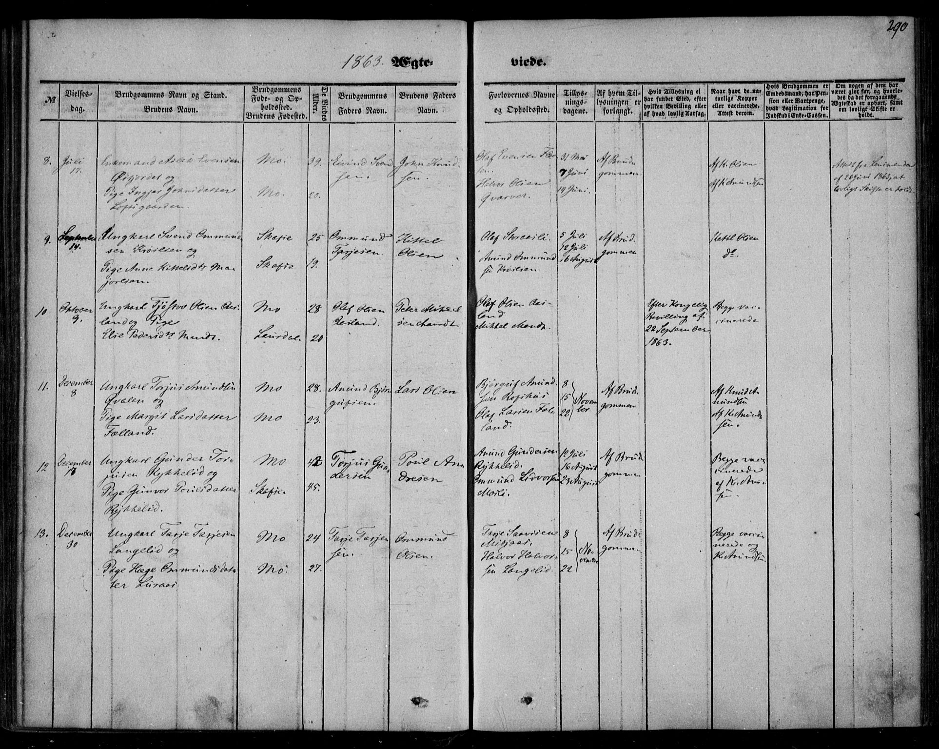 Mo kirkebøker, AV/SAKO-A-286/F/Fa/L0005: Ministerialbok nr. I 5, 1844-1864, s. 290