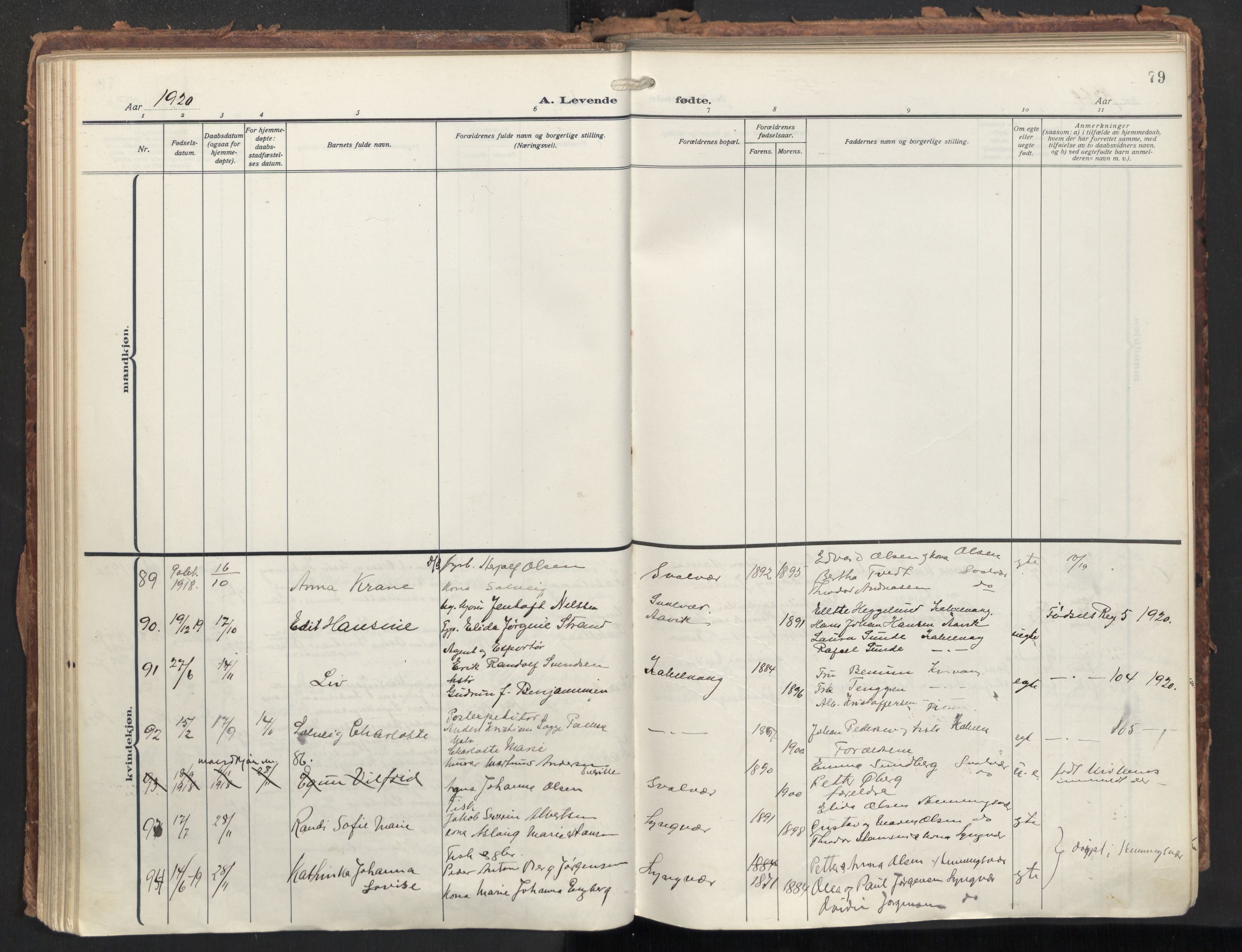 Ministerialprotokoller, klokkerbøker og fødselsregistre - Nordland, AV/SAT-A-1459/874/L1064: Ministerialbok nr. 874A08, 1915-1926, s. 79