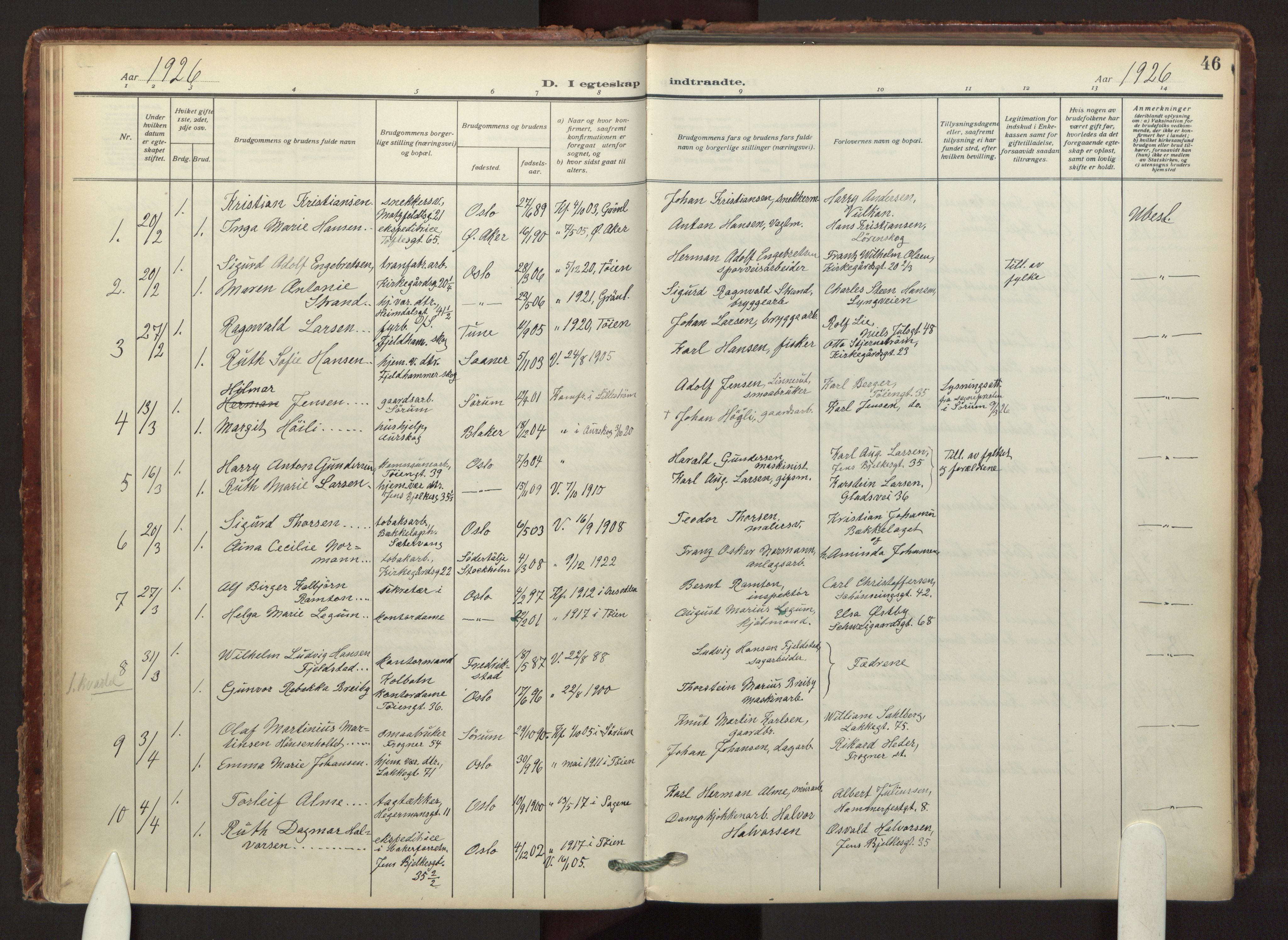 Tøyen prestekontor Kirkebøker, AV/SAO-A-10167a/F/Fa/L0003: Ministerialbok nr. I 3, 1917-1933, s. 46