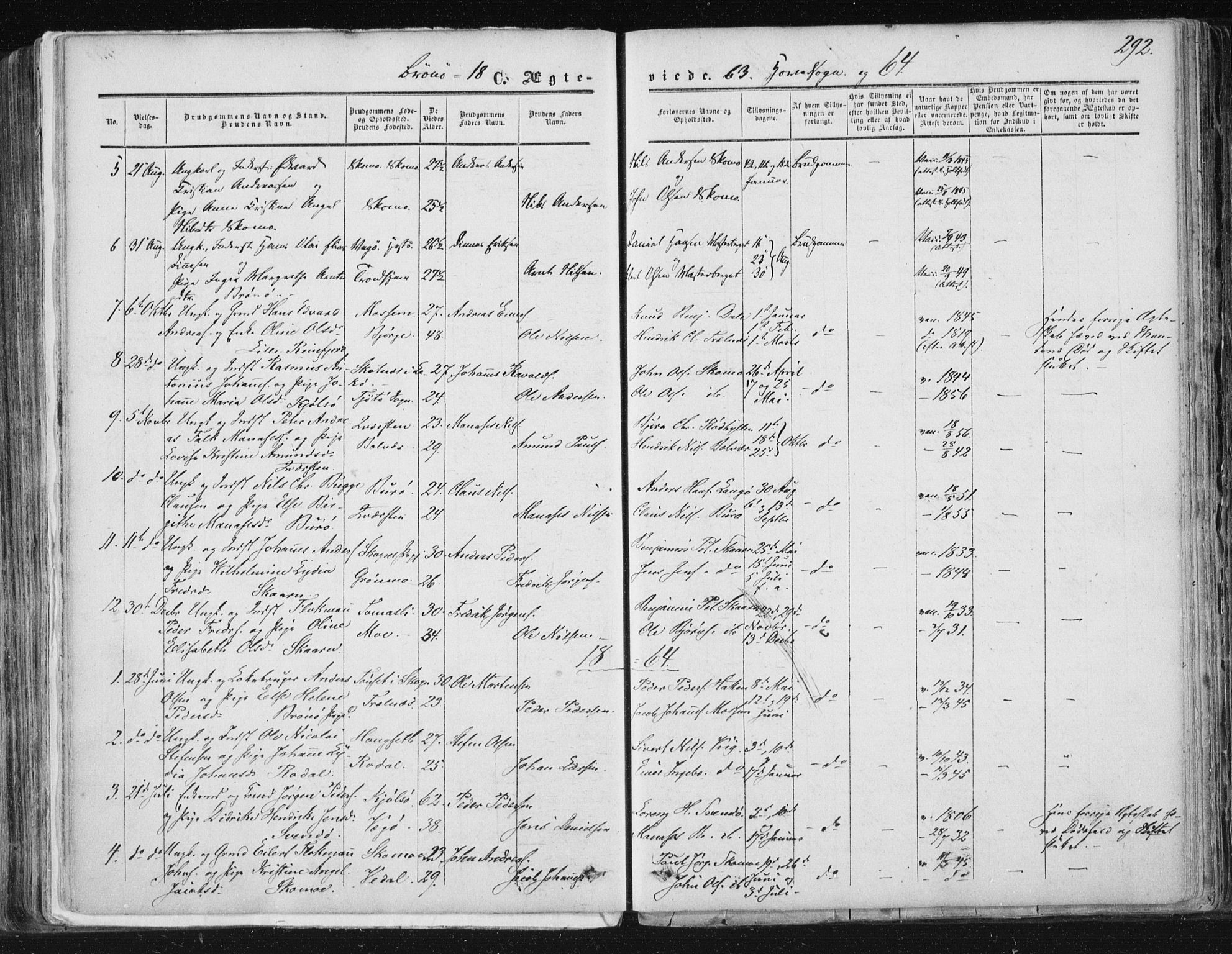 Ministerialprotokoller, klokkerbøker og fødselsregistre - Nordland, SAT/A-1459/813/L0198: Ministerialbok nr. 813A08, 1834-1874, s. 292