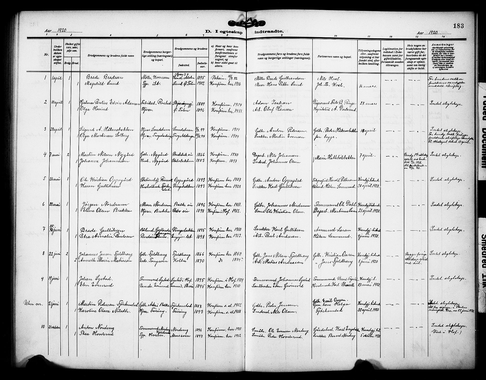 Østre Toten prestekontor, AV/SAH-PREST-104/H/Ha/Hab/L0008: Klokkerbok nr. 8, 1913-1929, s. 183