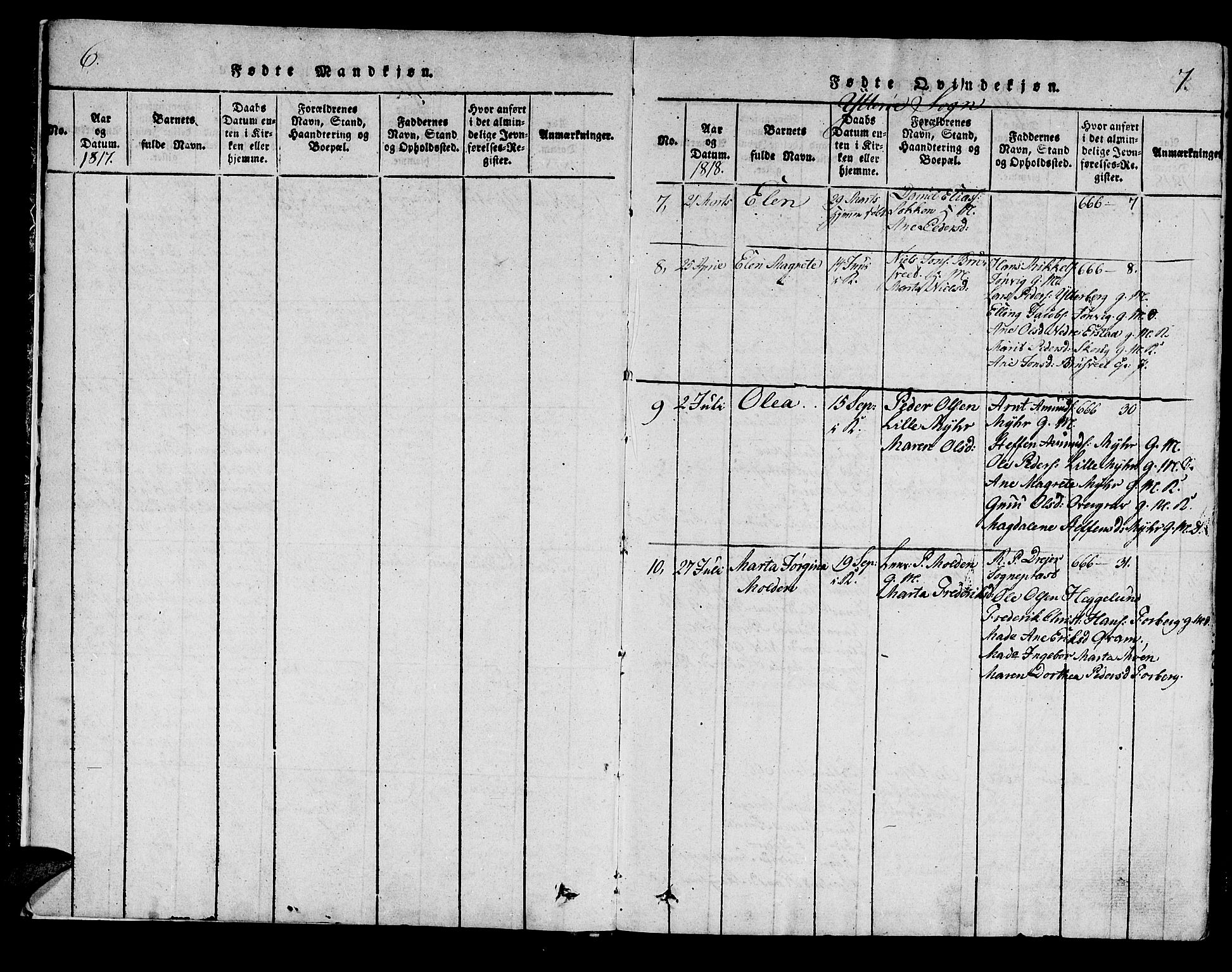 Ministerialprotokoller, klokkerbøker og fødselsregistre - Nord-Trøndelag, SAT/A-1458/722/L0217: Ministerialbok nr. 722A04, 1817-1842, s. 6-7
