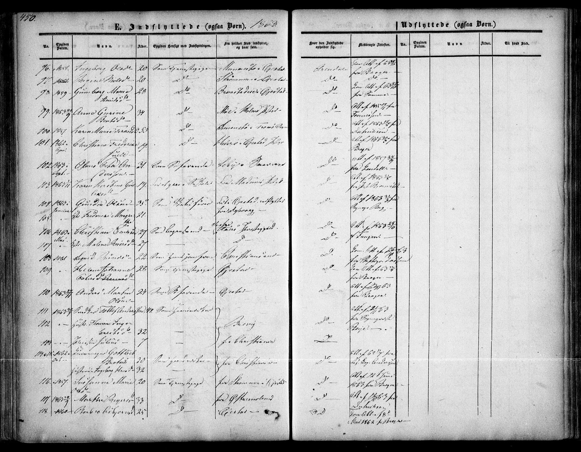 Arendal sokneprestkontor, Trefoldighet, AV/SAK-1111-0040/F/Fa/L0006: Ministerialbok nr. A 6, 1855-1868, s. 450