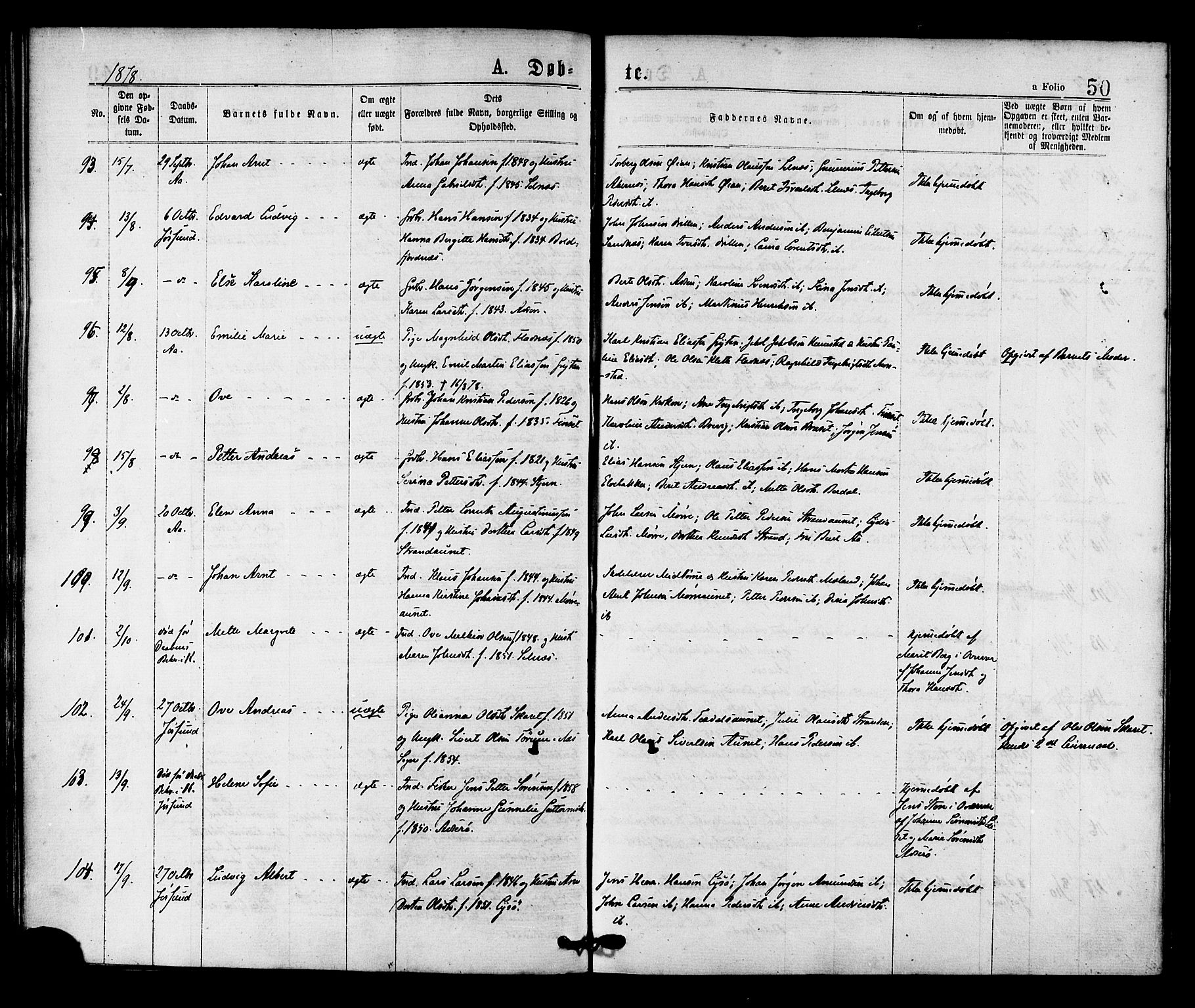 Ministerialprotokoller, klokkerbøker og fødselsregistre - Sør-Trøndelag, SAT/A-1456/655/L0679: Ministerialbok nr. 655A08, 1873-1879, s. 50
