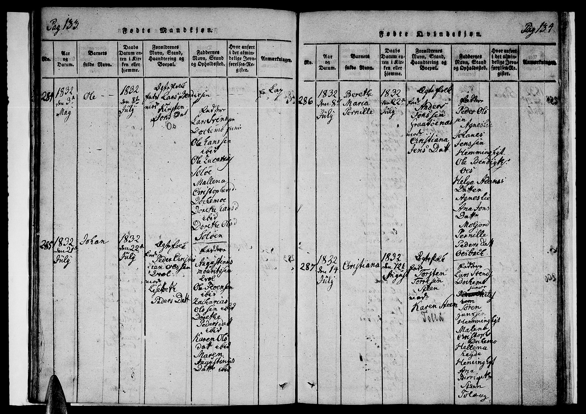 Ministerialprotokoller, klokkerbøker og fødselsregistre - Nordland, SAT/A-1459/846/L0651: Klokkerbok nr. 846C01, 1821-1841, s. 133-134