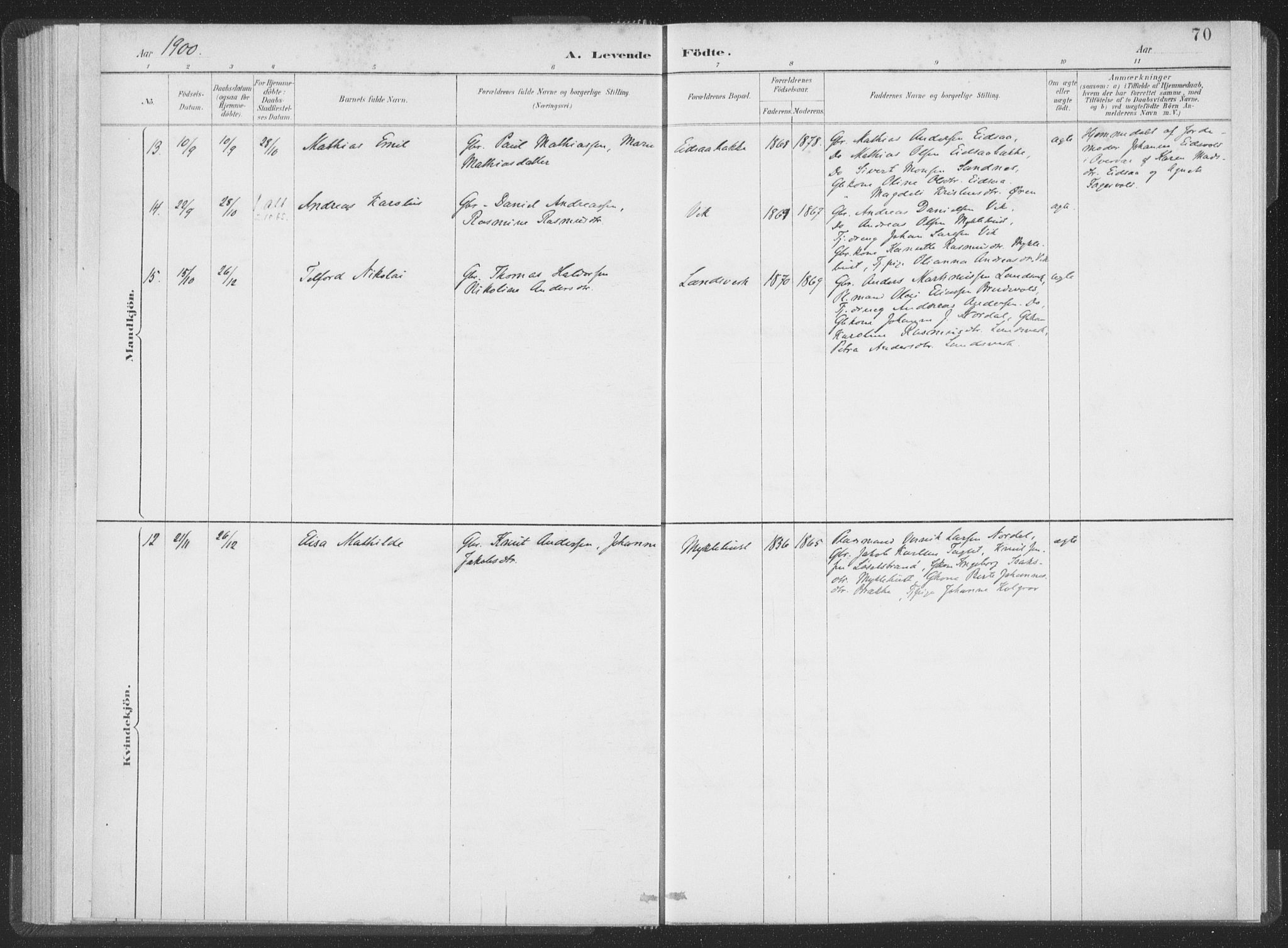 Ministerialprotokoller, klokkerbøker og fødselsregistre - Møre og Romsdal, AV/SAT-A-1454/502/L0025: Ministerialbok nr. 502A03, 1885-1909, s. 70