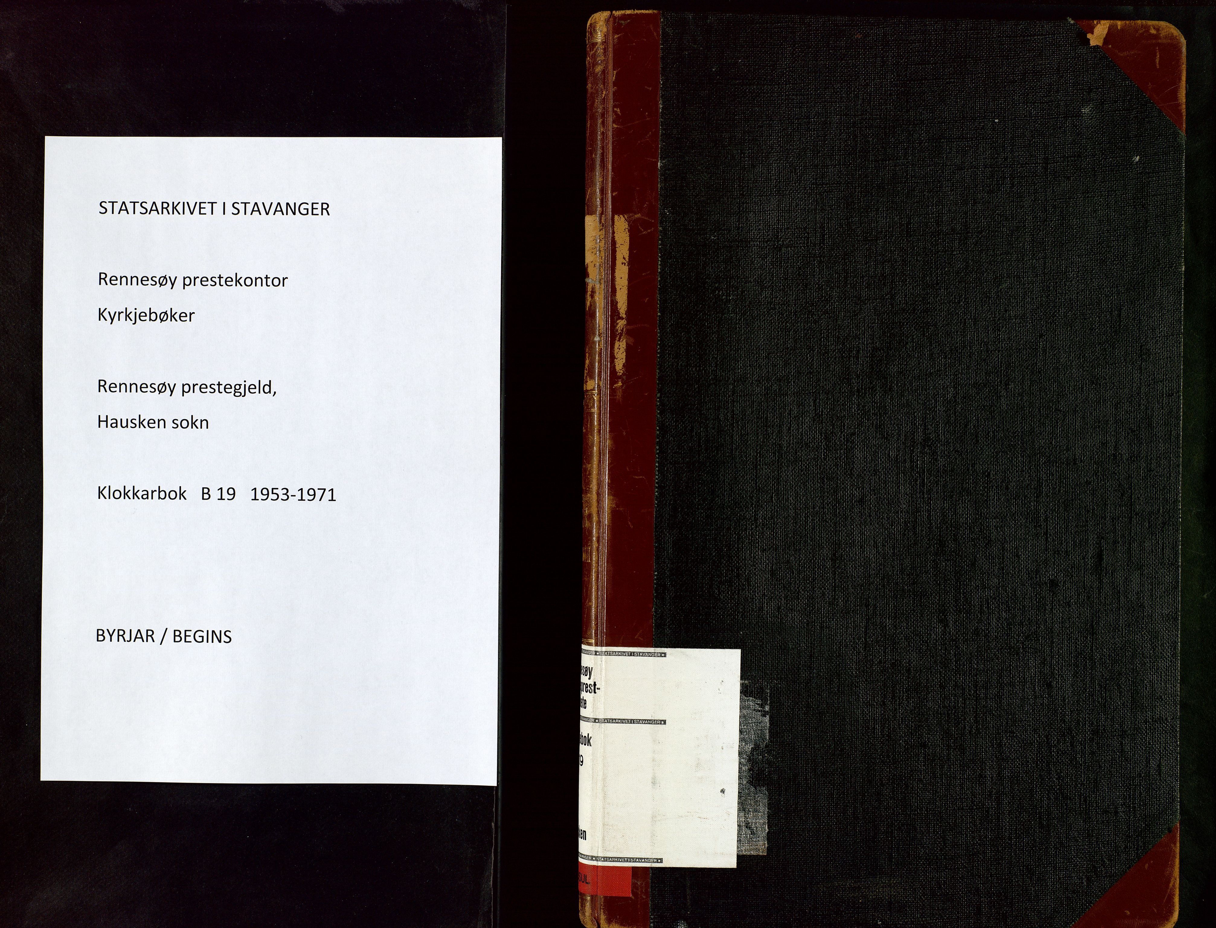 Rennesøy sokneprestkontor, SAST/A -101827/H/Ha/Hab/L0020: Klokkerbok nr. B 19, 1953-1971