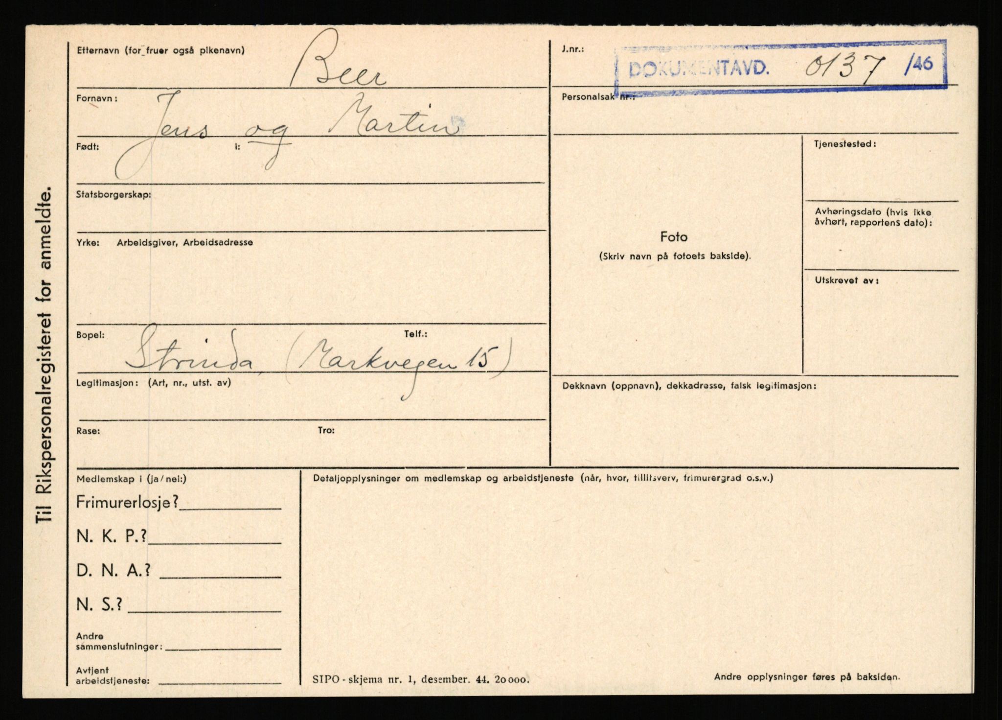 Statspolitiet - Hovedkontoret / Osloavdelingen, AV/RA-S-1329/C/Ca/L0002: Arneberg - Brand, 1943-1945, s. 1633