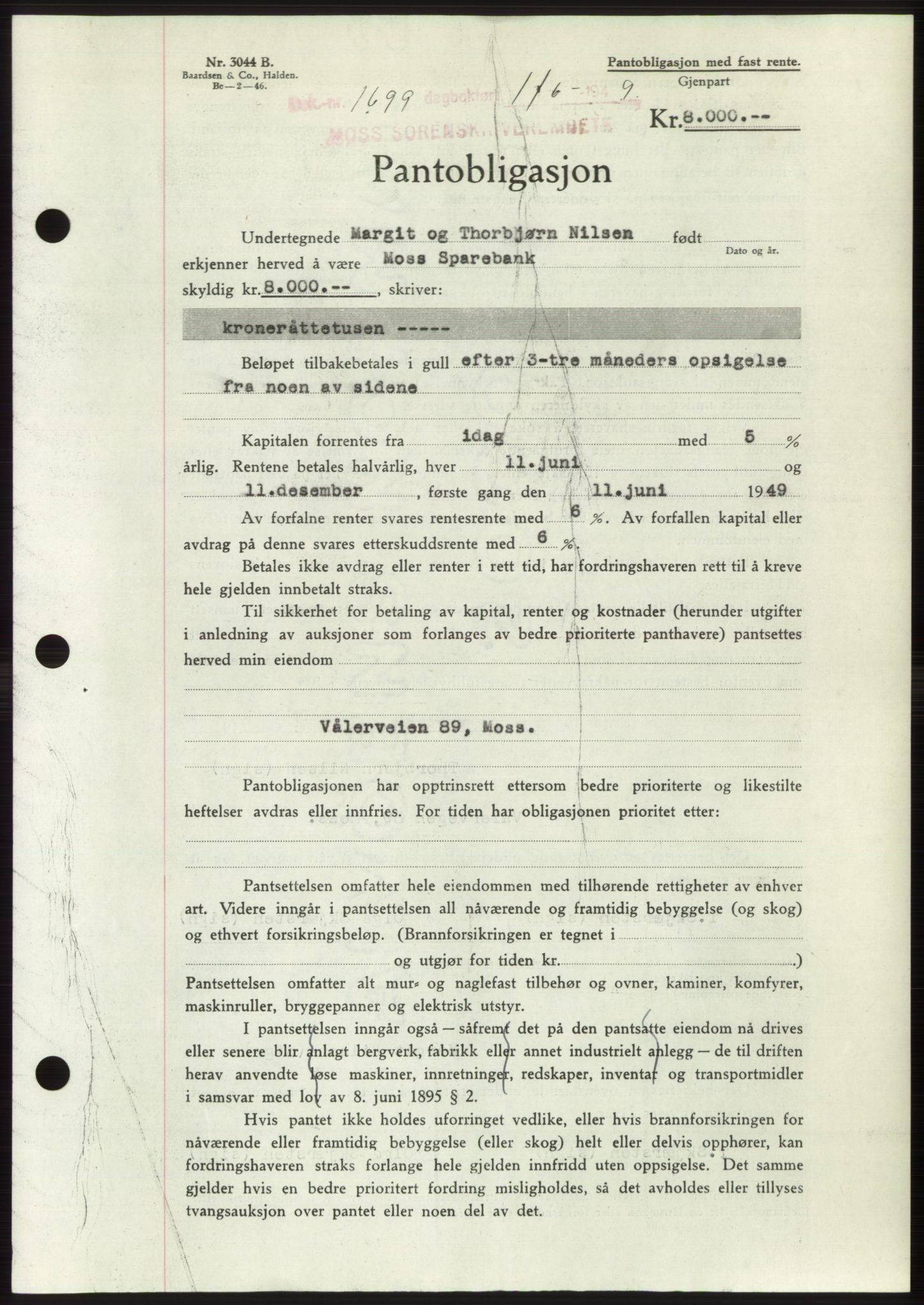 Moss sorenskriveri, SAO/A-10168: Pantebok nr. B22, 1949-1949, Dagboknr: 1699/1949