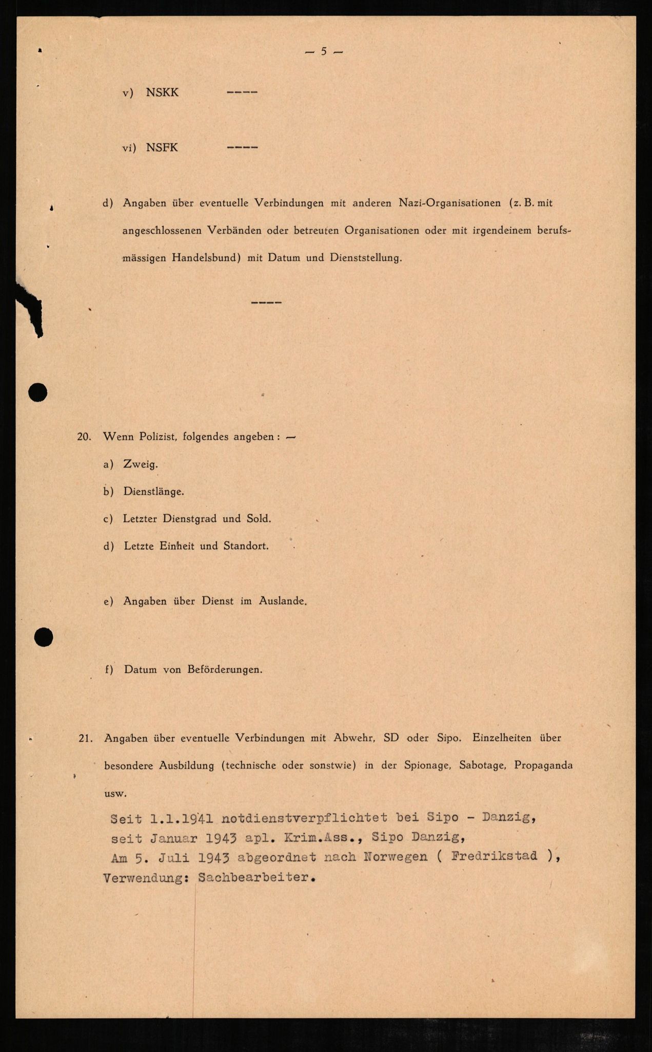 Forsvaret, Forsvarets overkommando II, RA/RAFA-3915/D/Db/L0005: CI Questionaires. Tyske okkupasjonsstyrker i Norge. Tyskere., 1945-1946, s. 350