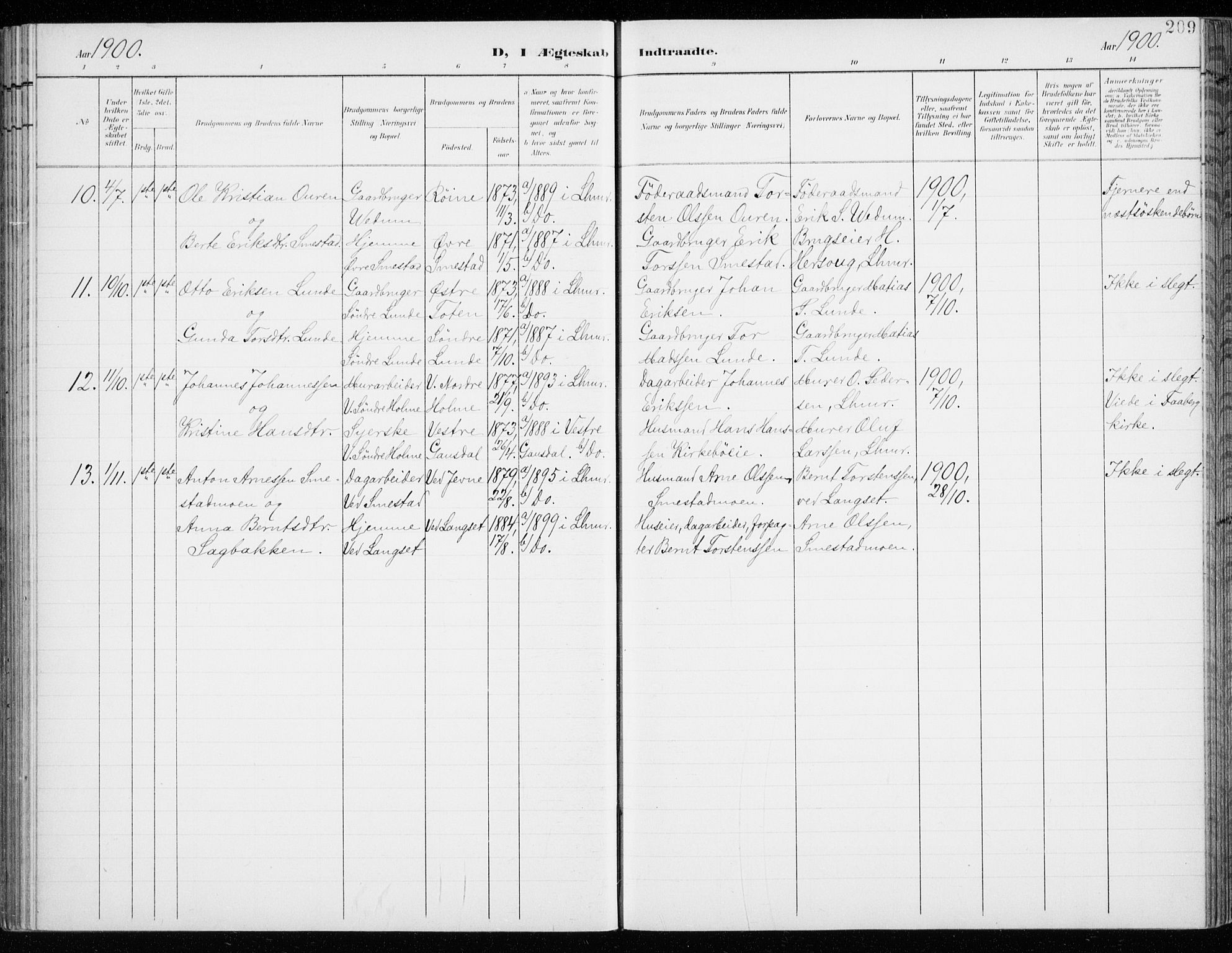Fåberg prestekontor, AV/SAH-PREST-086/H/Ha/Haa/L0011: Ministerialbok nr. 11, 1899-1913, s. 209