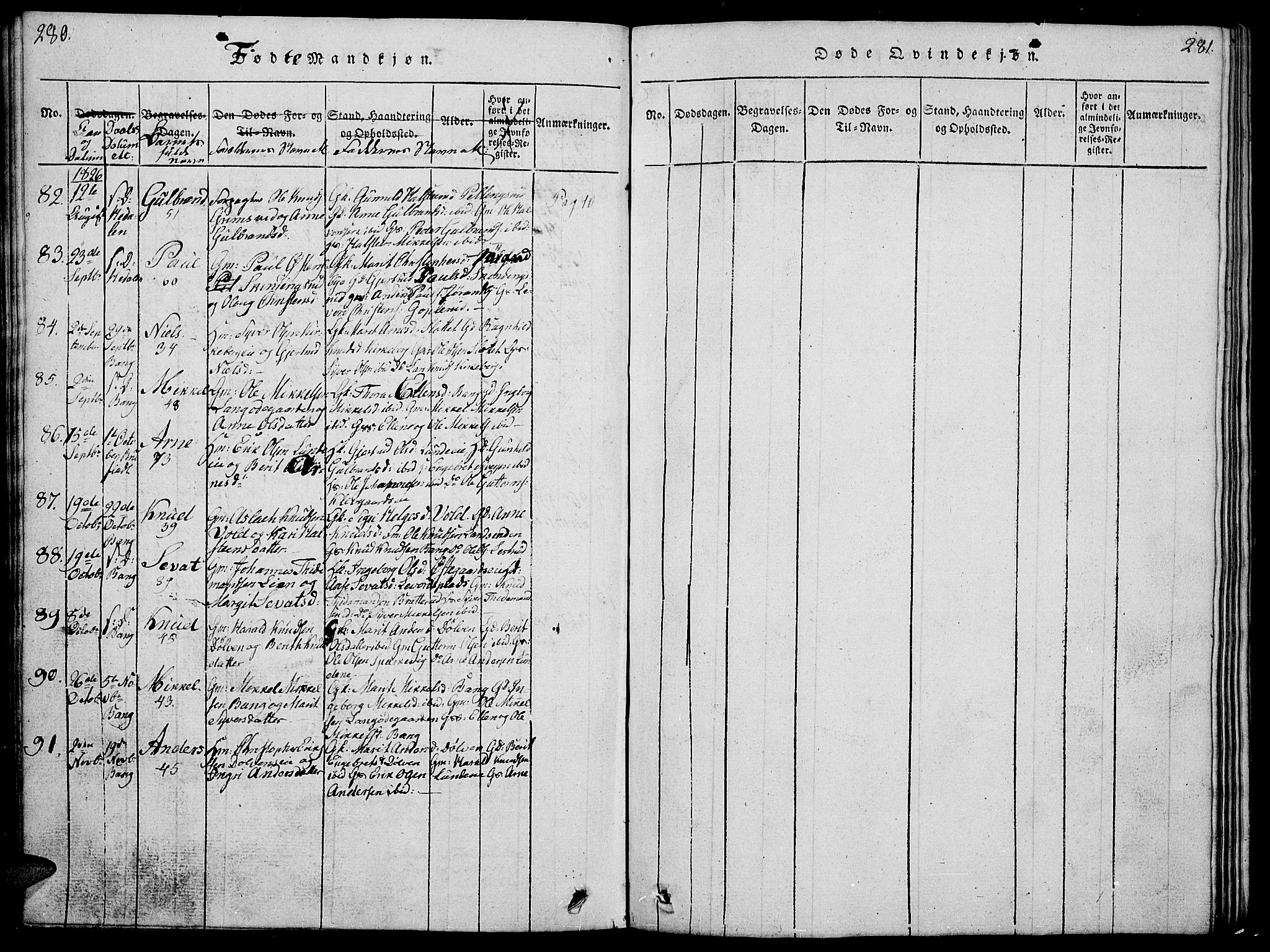 Sør-Aurdal prestekontor, SAH/PREST-128/H/Ha/Hab/L0001: Klokkerbok nr. 1, 1815-1826, s. 280-281
