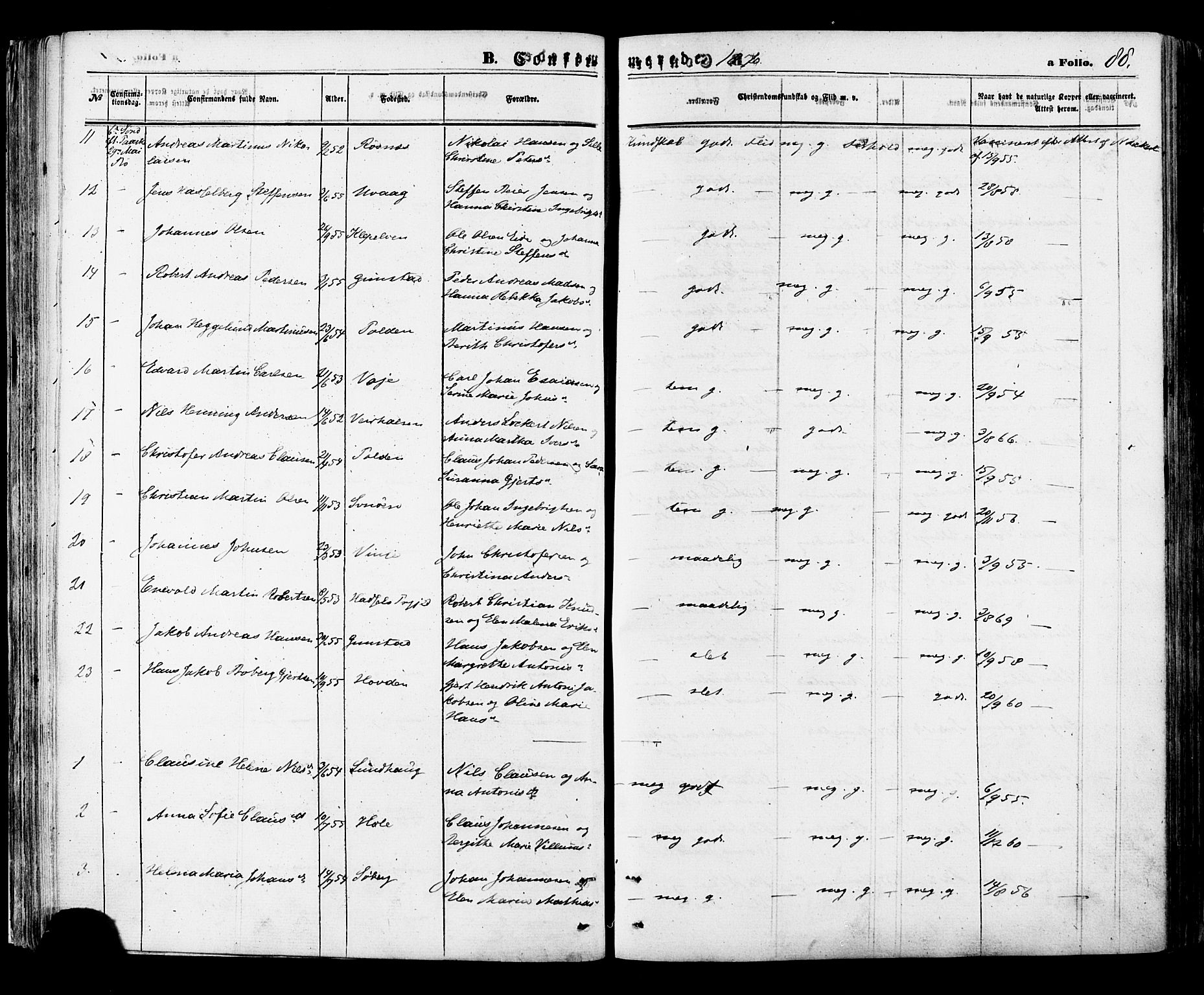 Ministerialprotokoller, klokkerbøker og fødselsregistre - Nordland, SAT/A-1459/891/L1301: Ministerialbok nr. 891A06, 1870-1878, s. 88