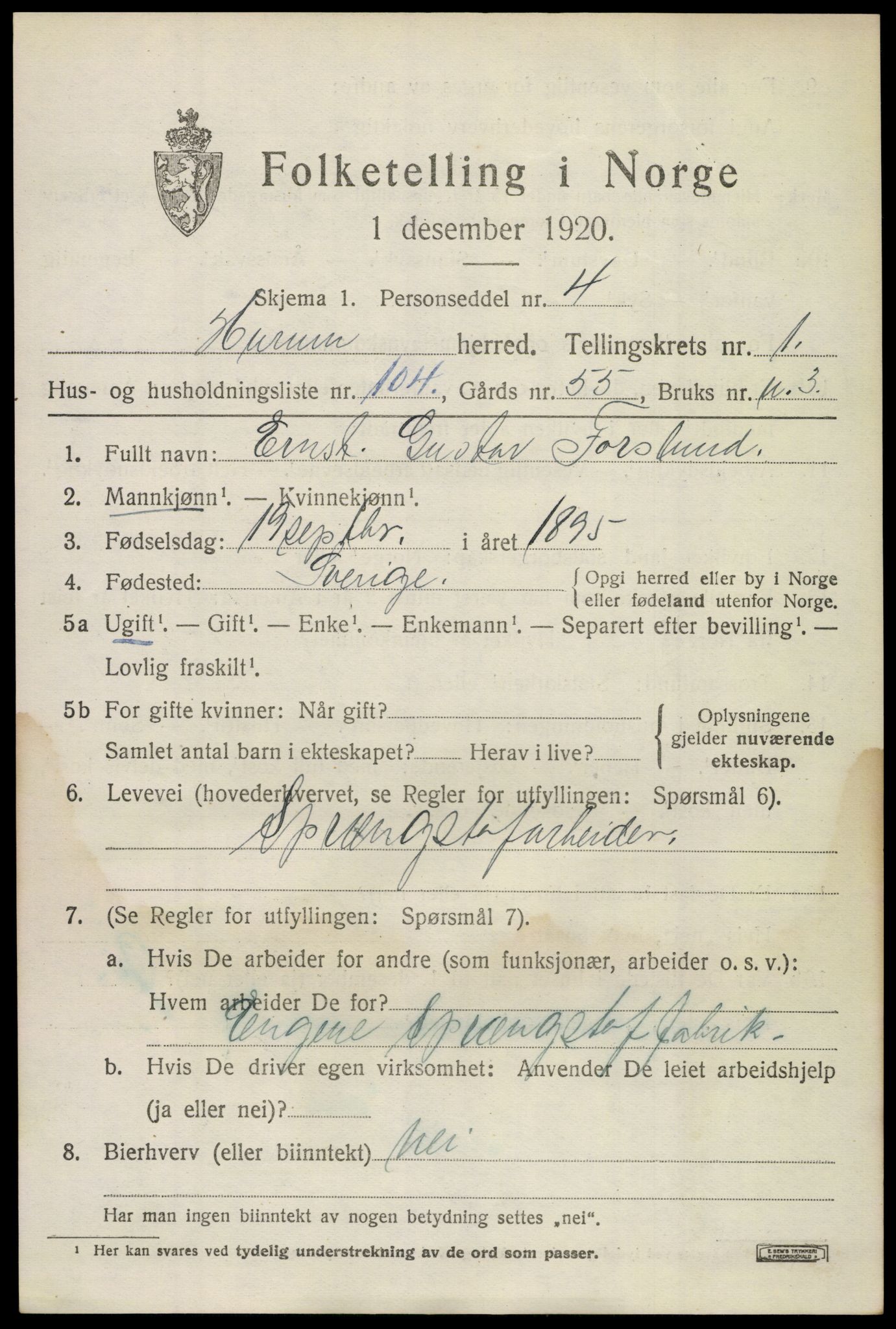 SAKO, Folketelling 1920 for 0628 Hurum herred, 1920, s. 3100