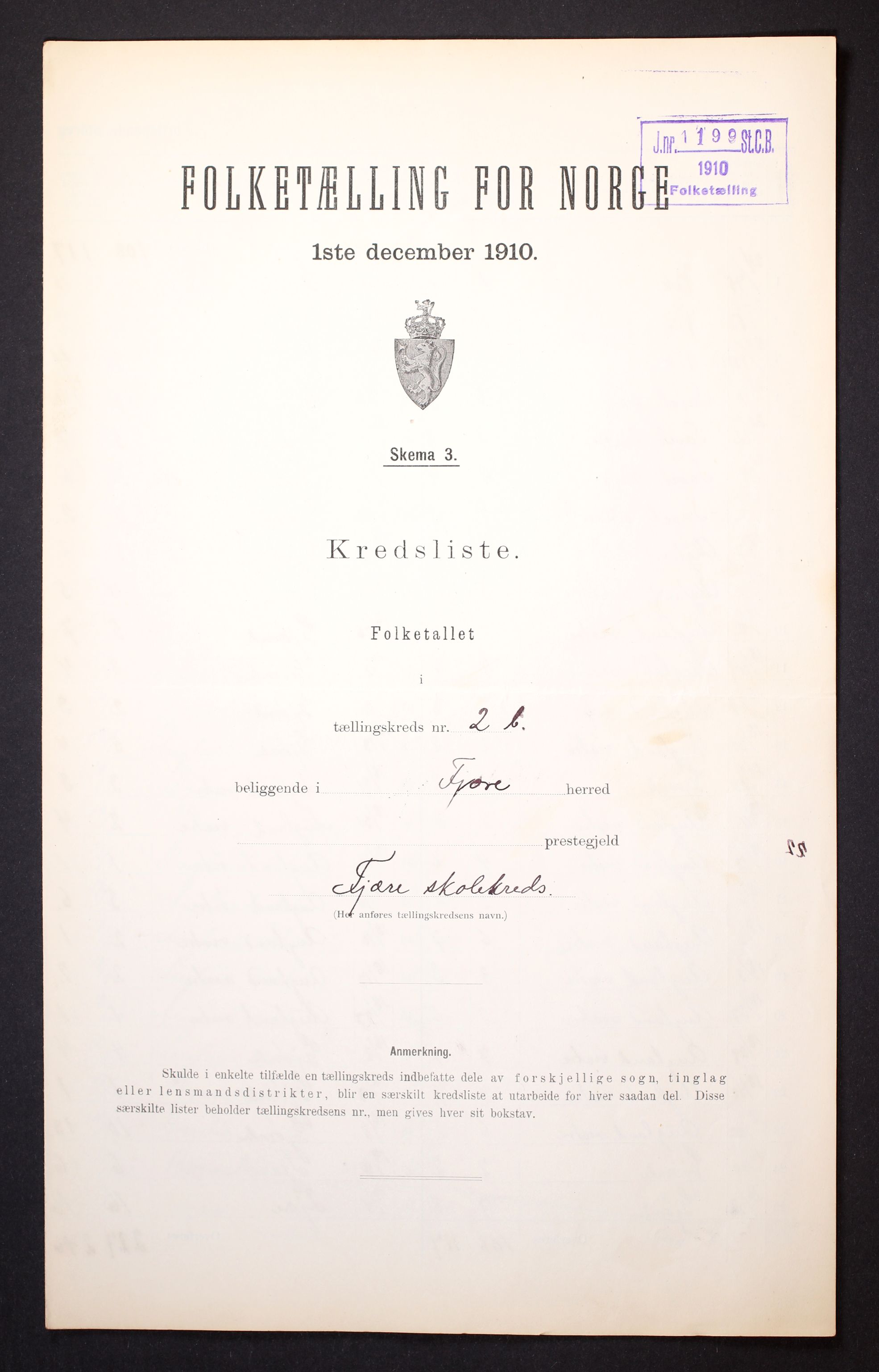 RA, Folketelling 1910 for 0923 Fjære herred, 1910, s. 15